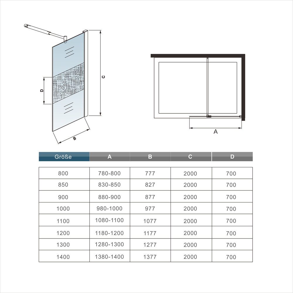 Duschparadies Duschwand 8mm Milchglas Streifen Glas walk in Dusche Glaswand Trennwand, Einscheibensicherheitsglas, (Set), Glas