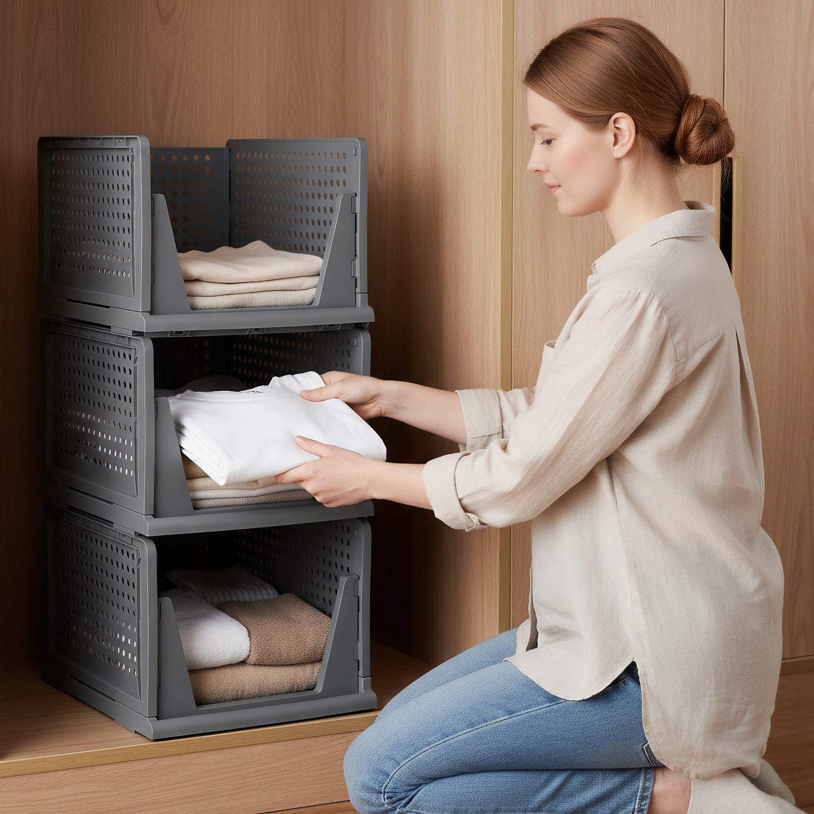 JEOBEST Schubladenbox Stapelbarer Kleiderschrank, Küche, Bad, (3 St, XL) Aufbewahrungsbox, Faltbare Schubladenboxen