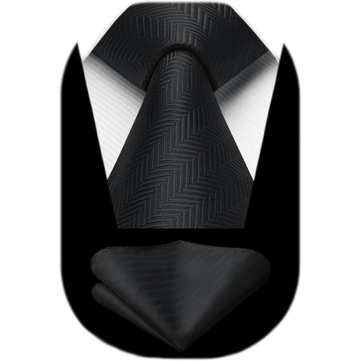 LuxusKollektion Krawatte Krawatte Herren Hochzeit Einstecktuch Hahnentritt Schwarz-3