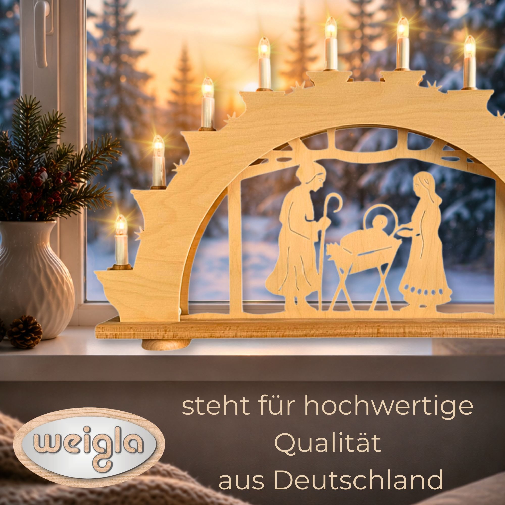 Weigla Schwibbogen Heilige Nacht, Lichterbogen aus Holz, NATUR