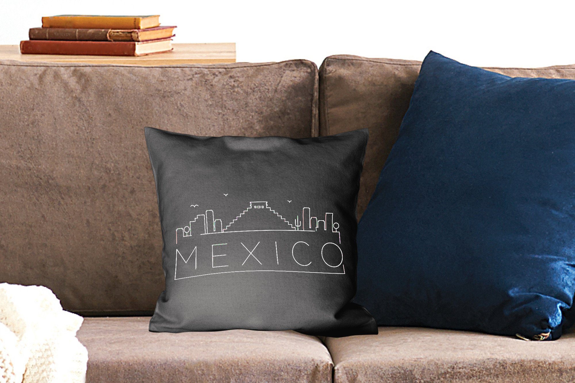 MuchoWow Dekokissen Stadtbild "Mexiko" auf Deko, Füllung für Wohzimmer, Sofakissen Hintergrund, Zierkissen mit Schlafzimmer, schwarzem