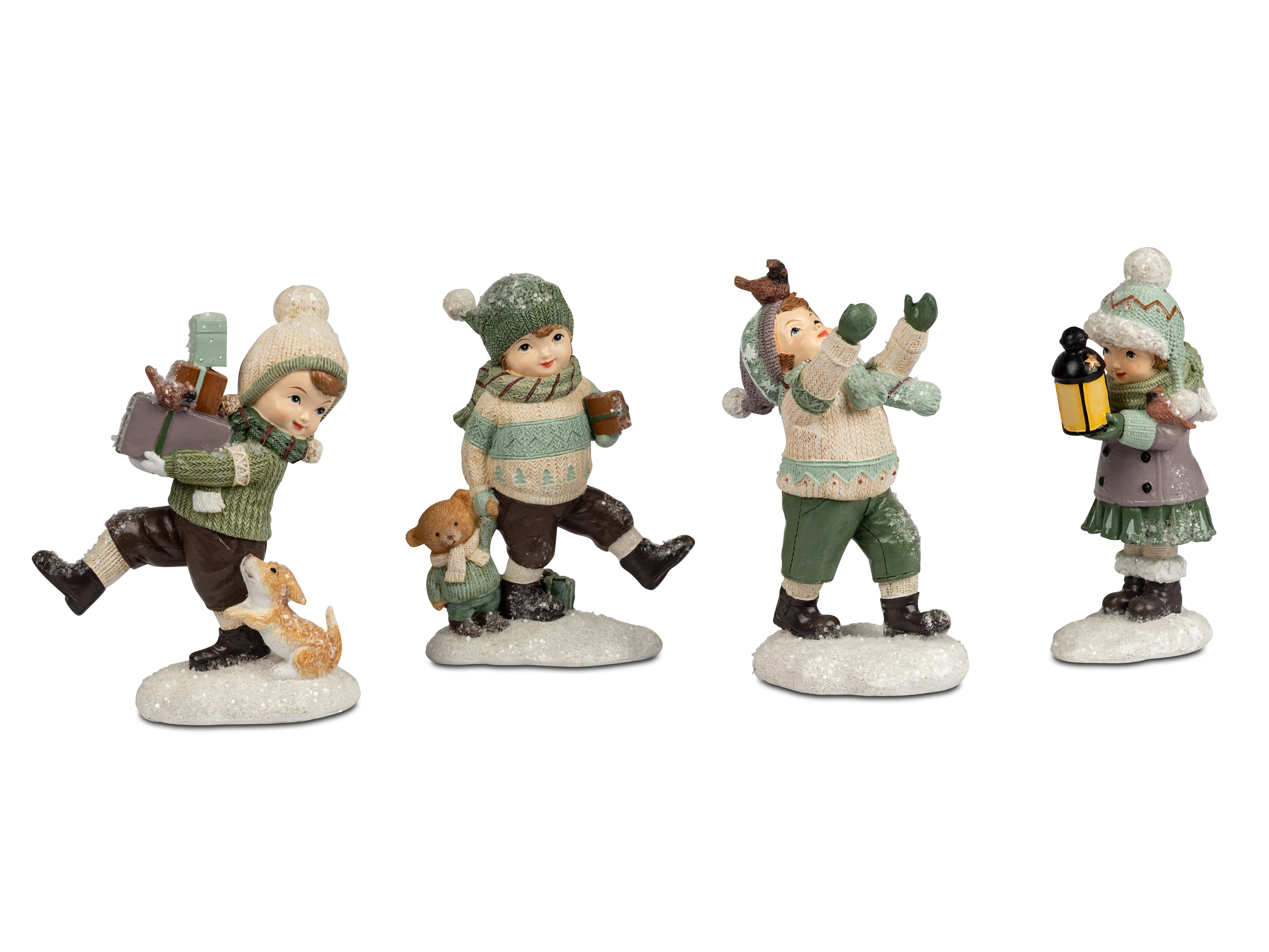 formano Dekofigur Winterkinder Junge & Mädchen, 4er Set, 11 cm, Winterdeko (Spar-Set, 4er-Set)