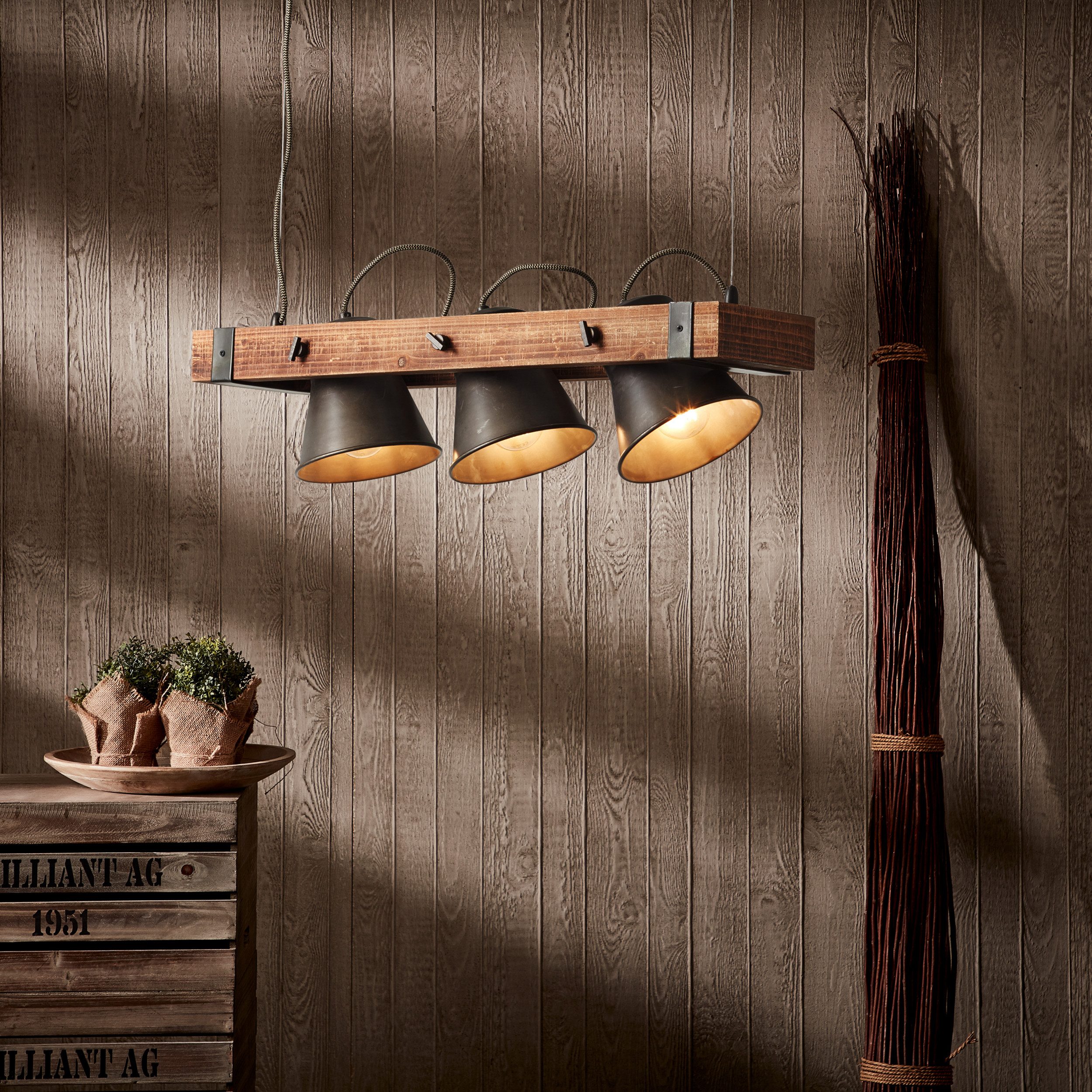 Lightbox Pendelleuchte, ohne Leuchtmittel, 3flammige Hängelampe - Köpfe schwenkbar höhenverstellbar - 70cm Breite