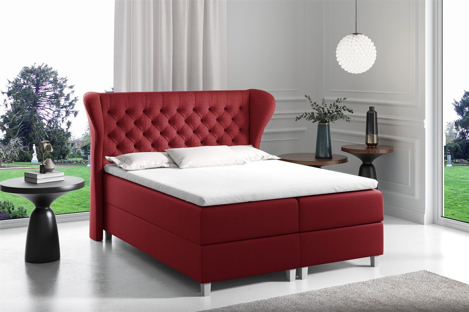 DB-Möbel Boxspringbett Boxbett Schlafzimmerbett "KORANDO" in Stoff Fancy (inkl. 2x Bettkästen, inkl. Kaltschaumtopper)