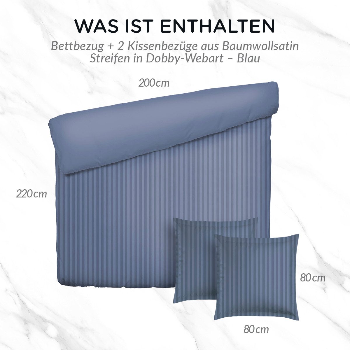 Pure cottom Bettwäsche Satin-Bettwäsche blau, Baumwoll-Satin, verschiedene Größen – Bild 4 von 5