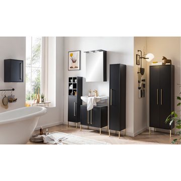 Lomadox Waschbeckenschrank SARAY-80 Badschrank Badezimmer Unterschrank schwarz, goldfarben 57x61x30 cm