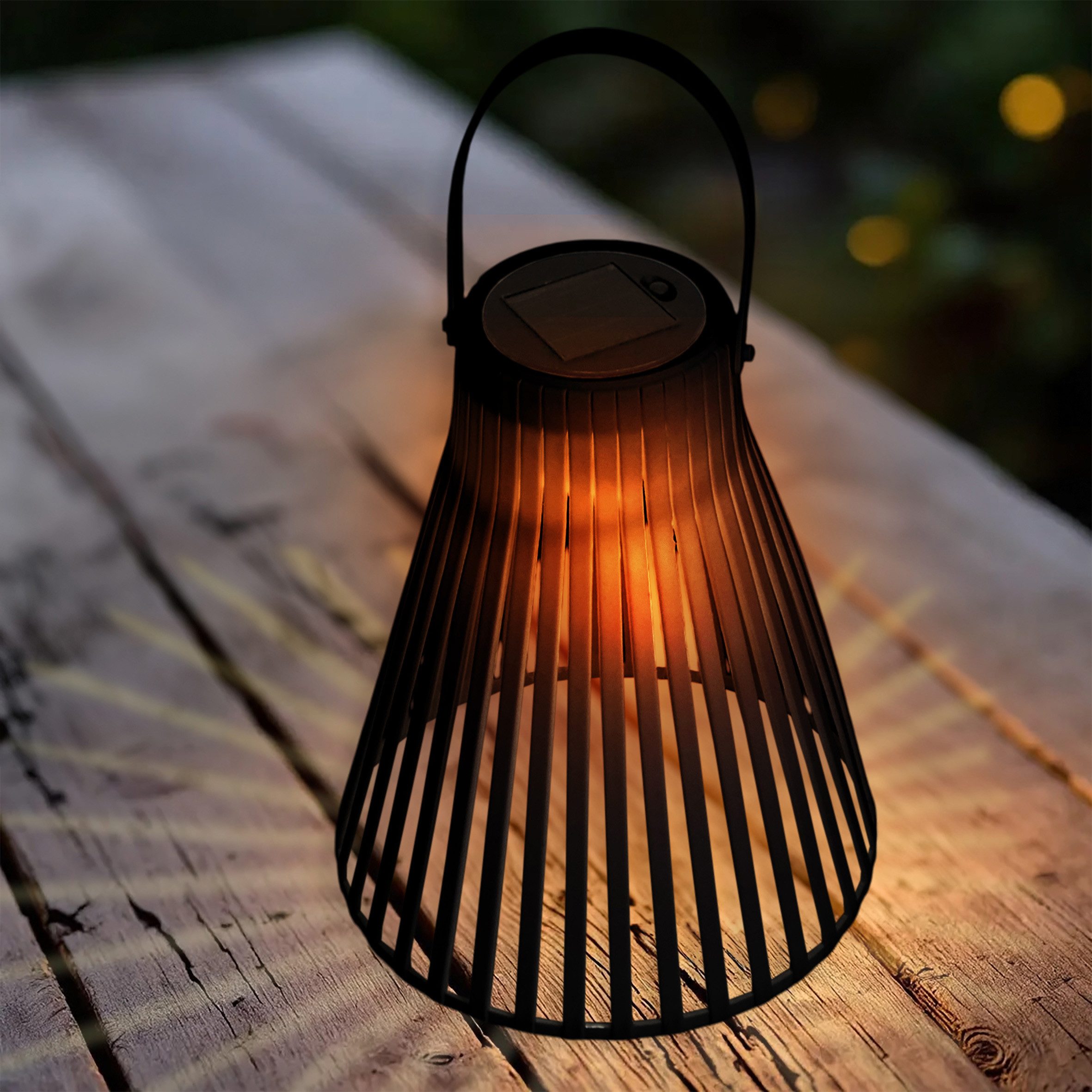 Spetebo LED Solarleuchte Solar LED Laterne Trichterform - 23 cm, moderne Garten Laterne, LED fest integriert, warm weiß, mit Henkel zum Aufhängen