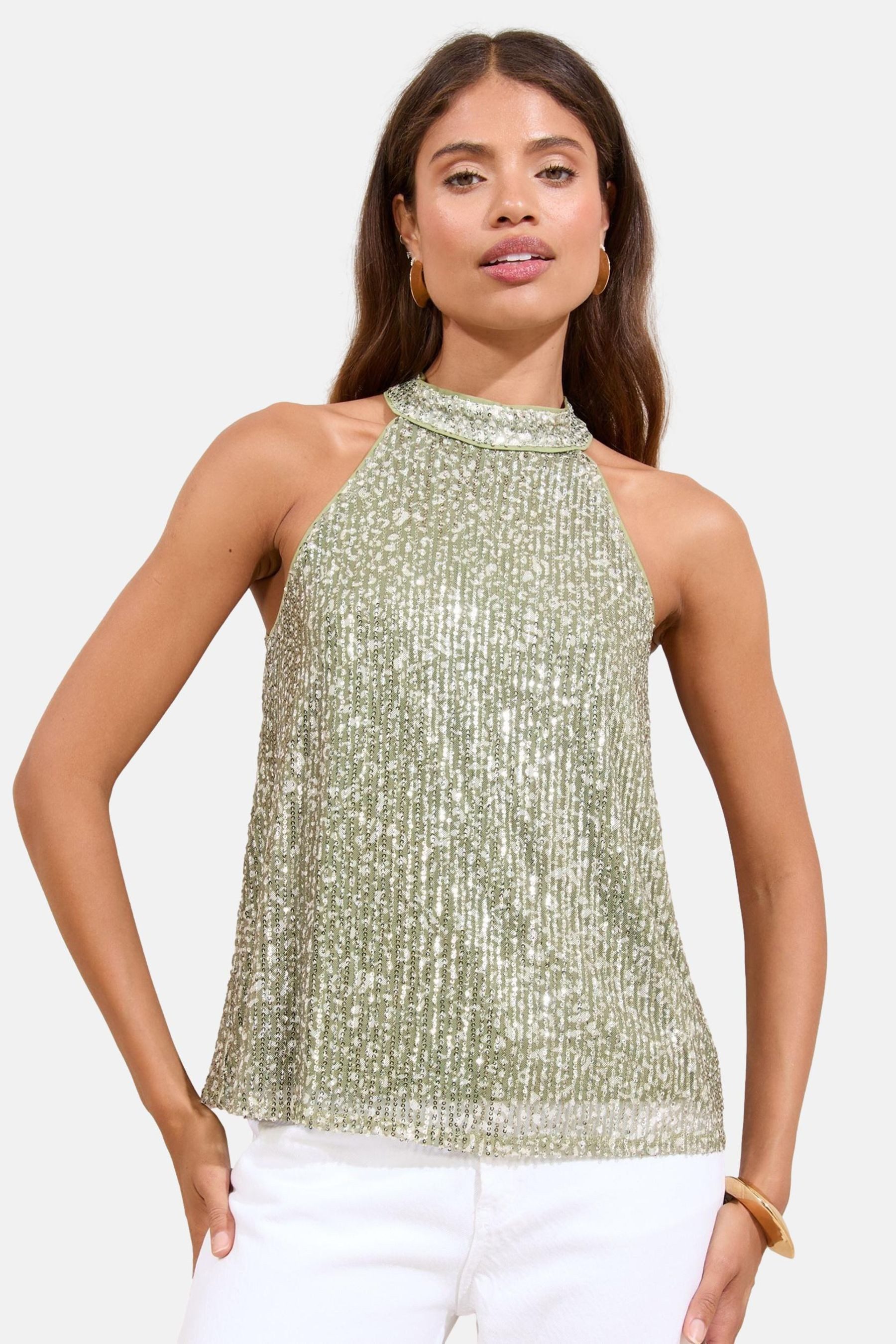 LIPSY Paillettenshirt Lipsy Neckholder-Top mit Pailletten, Regular (1-tlg)