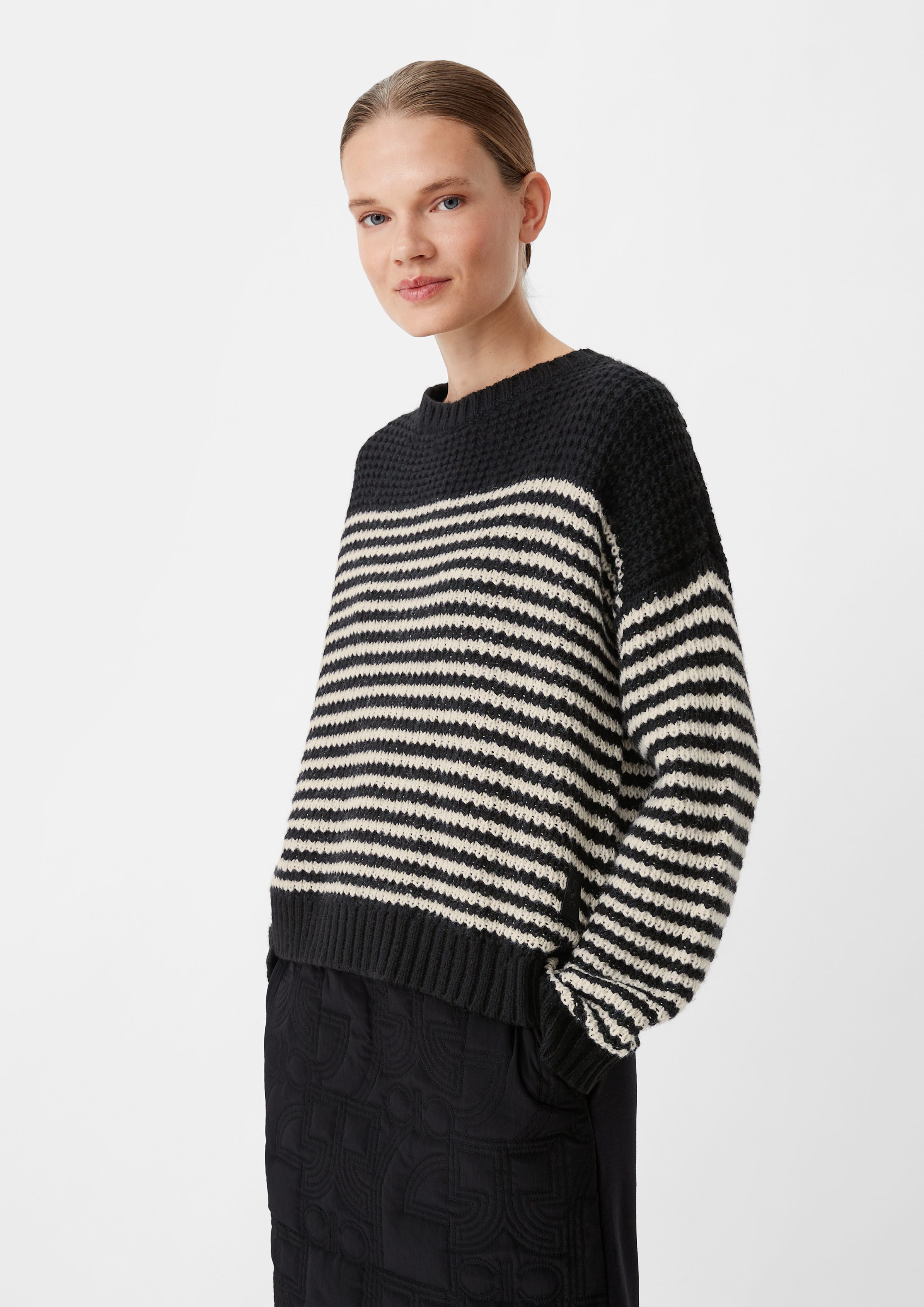 Langarmshirt Strickpullover mit Logo-Applikation