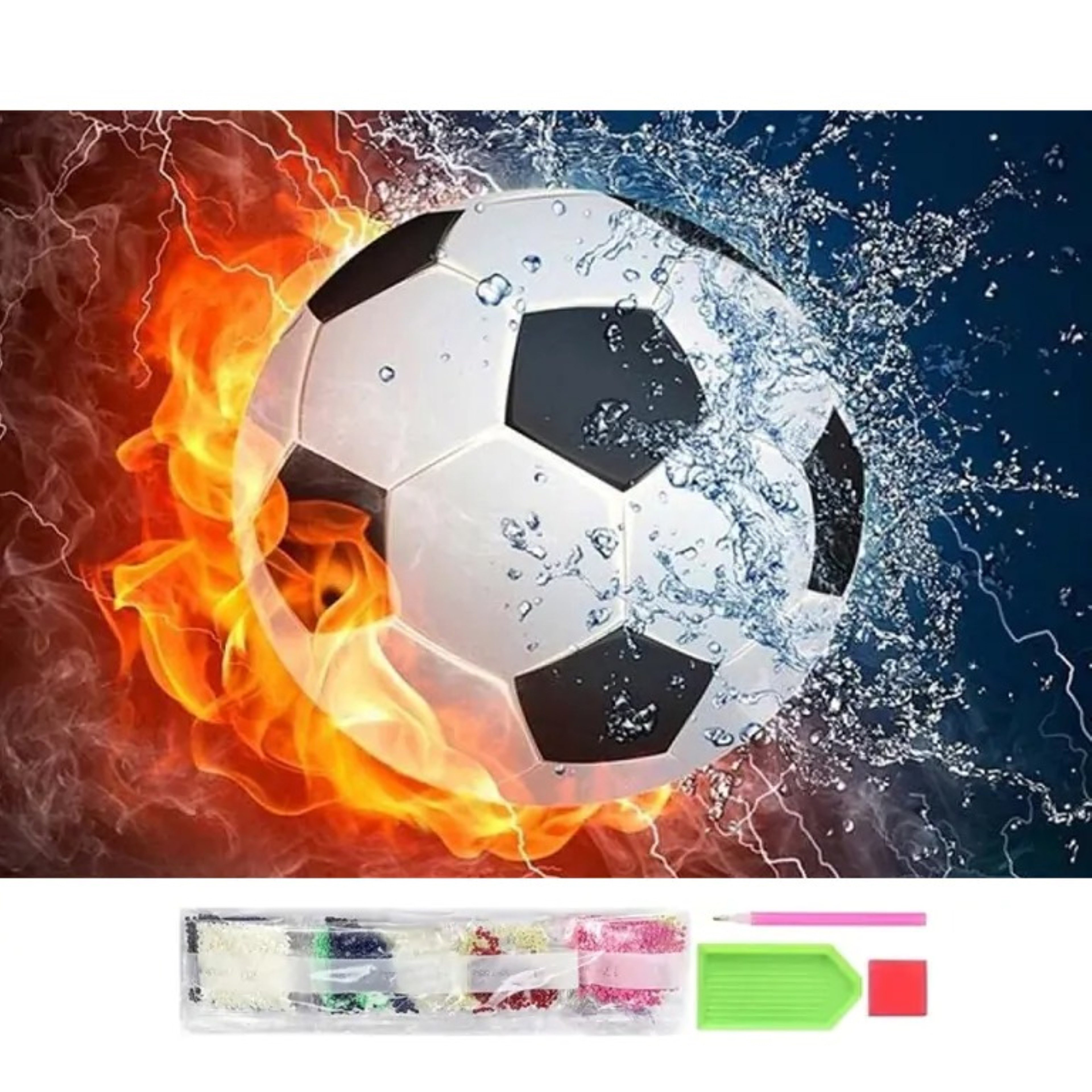 HURTNET Malen nach Zahlen Diamond Painting Set 5D Mosaik Stickerei Bild 30x40cm Motiv Fußball (Komplettes 5D Diamond Painting Bastelset 30x40 cm mit Zubehör, Komplett-Set mit Leinwand, Steinen & Zubehör), Selbstklebendes 5D Diamond Painting Set 30x40 cm Fußballmotiv