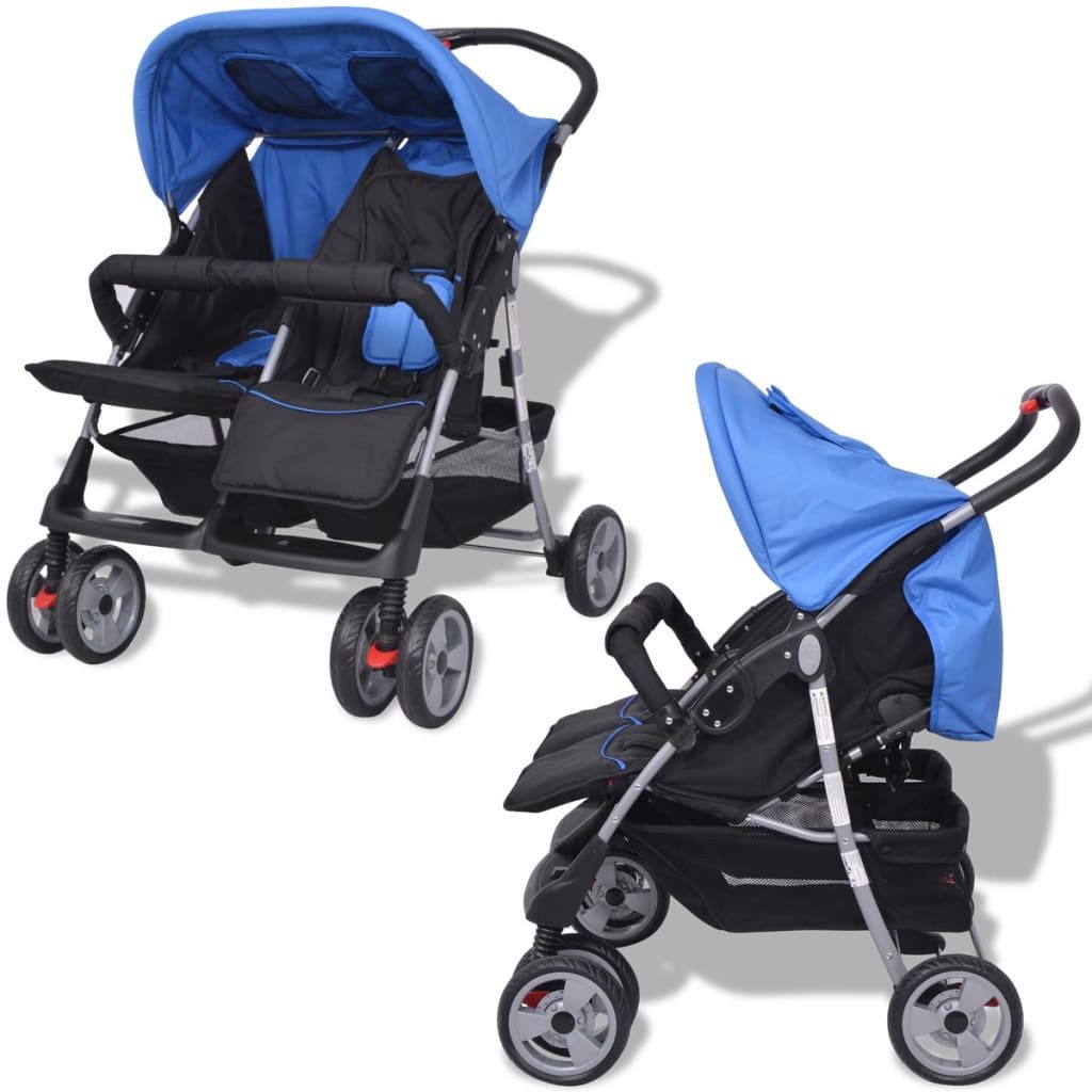 vidaXL Zwillingswagen, Stahl Blau und Schwarz