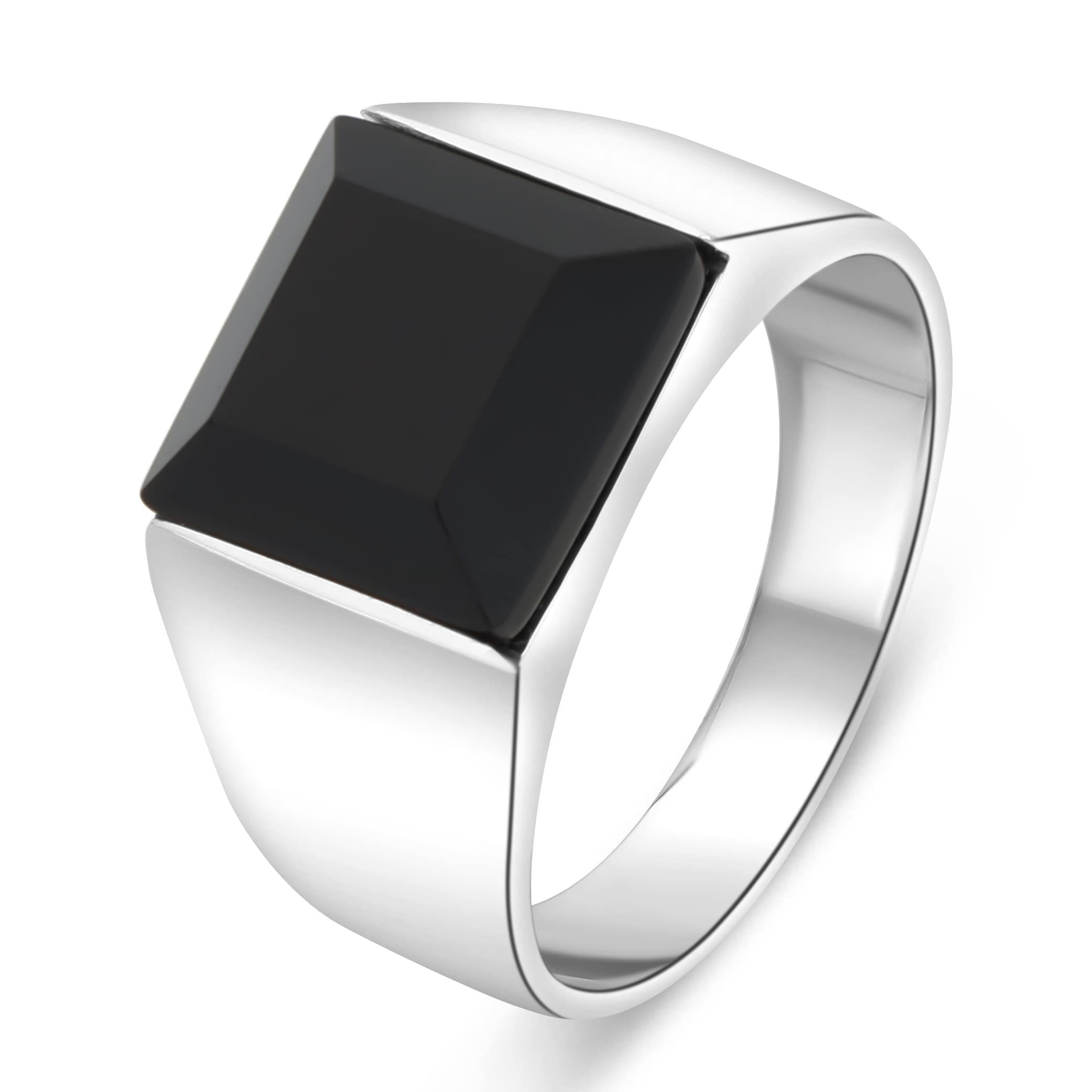 Siegelring Siegelring Onyx 925er Sterling Silber Massiv 64 (20,4 mm), Rhodiniert Made in Italy für Damen und Herren – Bild 2 von 5