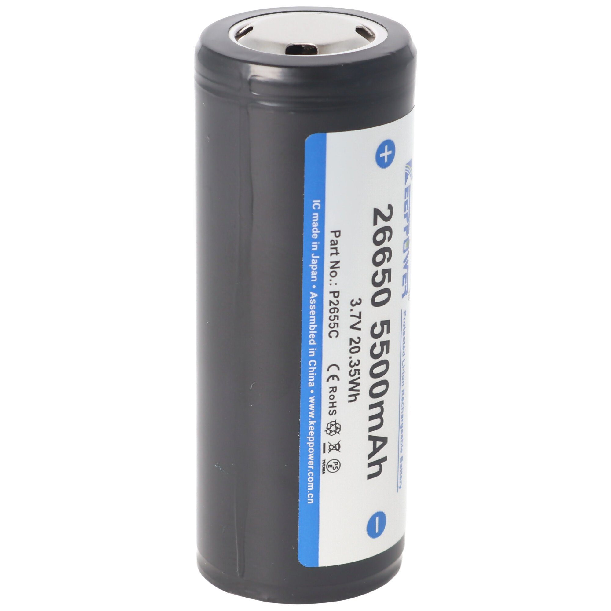 Keeppower Keeppower 26650 Li-Ion Akku 5500mAh, 3,6V bis 3,7V, Maße 69,9x26,5mm Akku 5500 mAh (3,6 V)