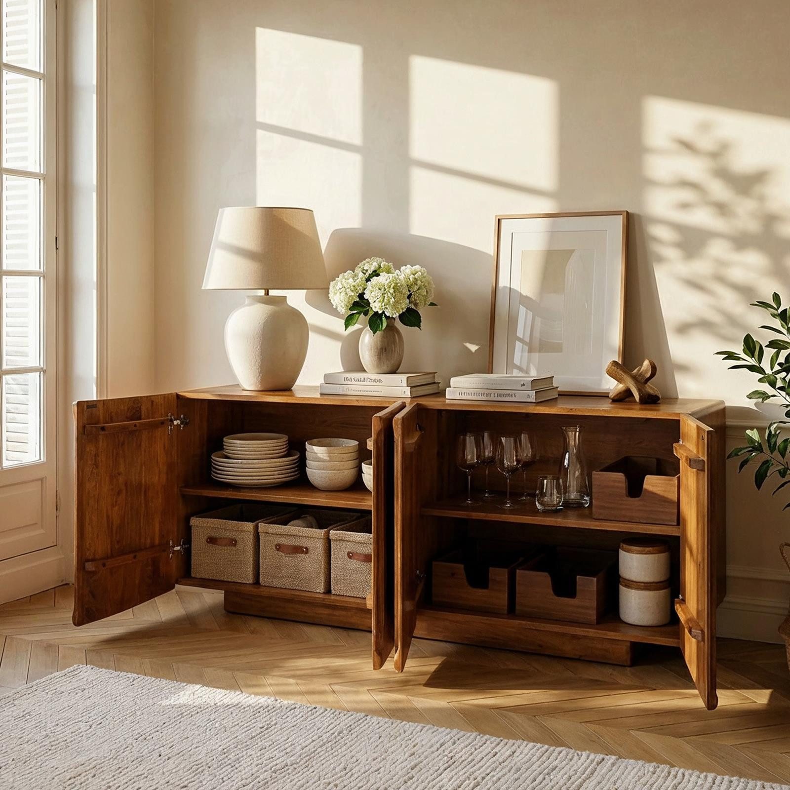 IDIMEX Sideboard COLENSO, Anrichte aus massivem Mangoholz mit 4 Türen und Stauraum Dunkelbraun