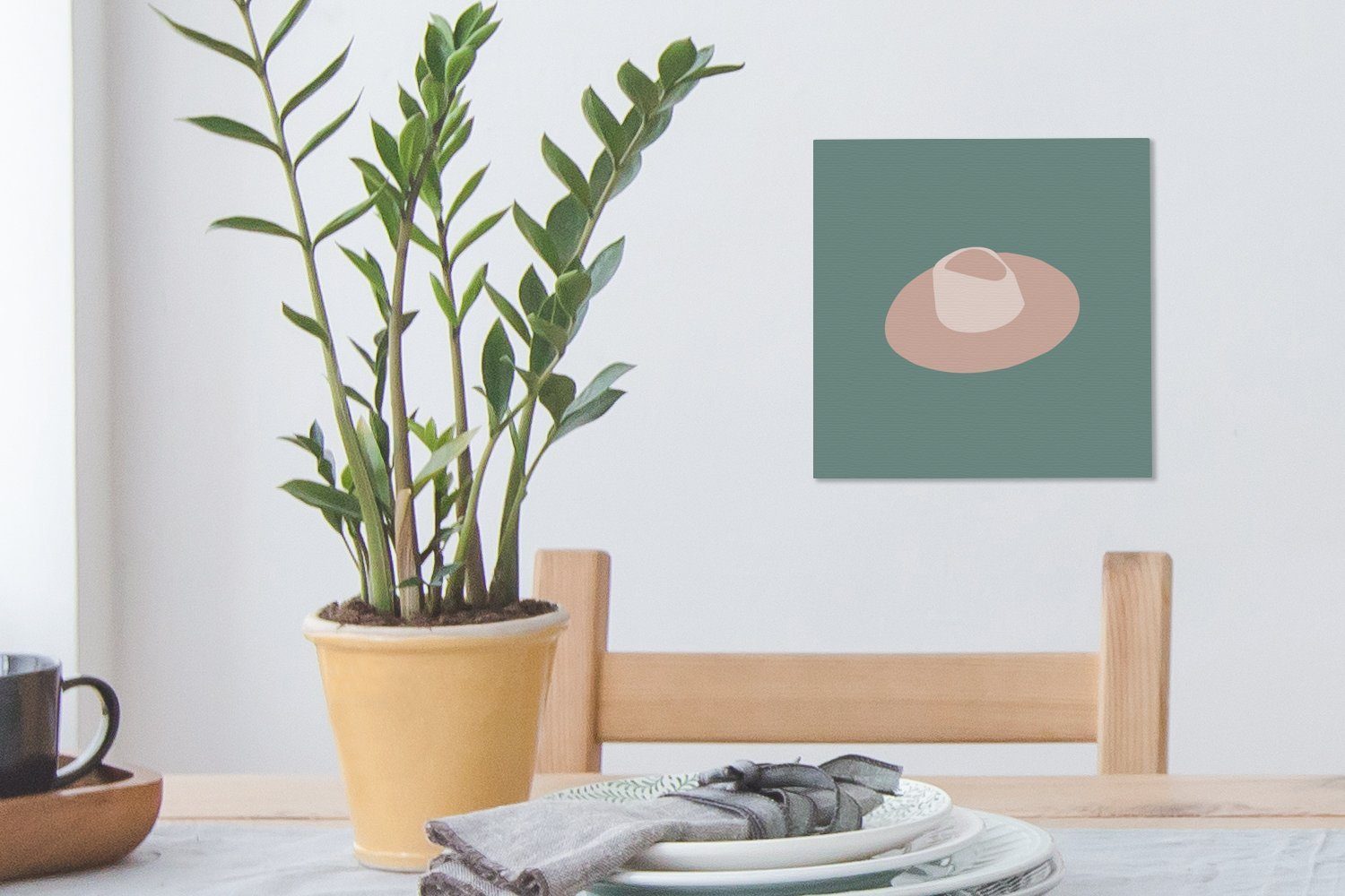 OneMillionCanvasses® Leinwandbild Sommer - Hut für Grün, - Bilder Wohnzimmer St), (1 Schlafzimmer Leinwand