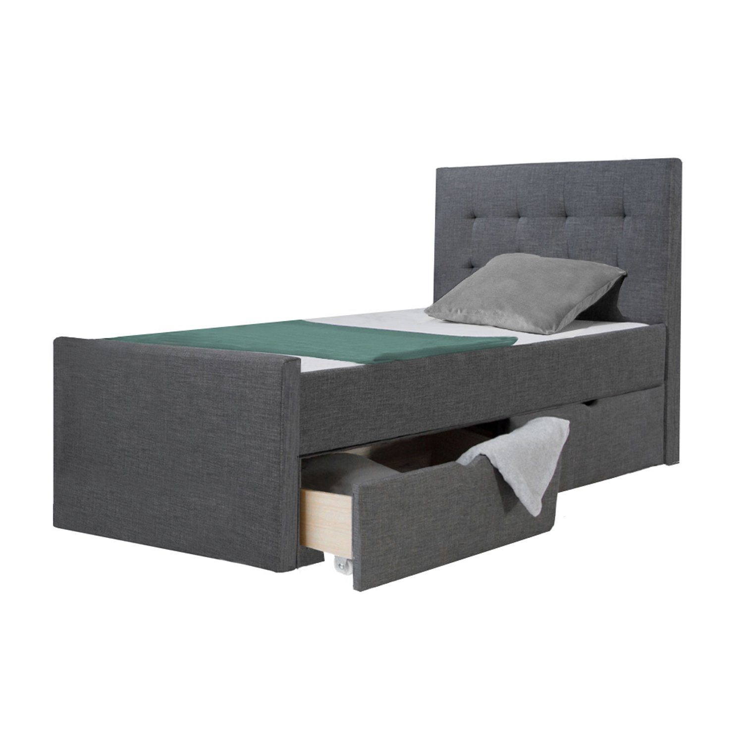 Homestyle4u Polsterbett 90x200 120x200 140x200 Doppelbett Bettgestell Stauraum mit Kopfteil (Set, Set, mit Lattenrost, 2 Bettkästen / Schubläden), 90x200, mit Stauraum