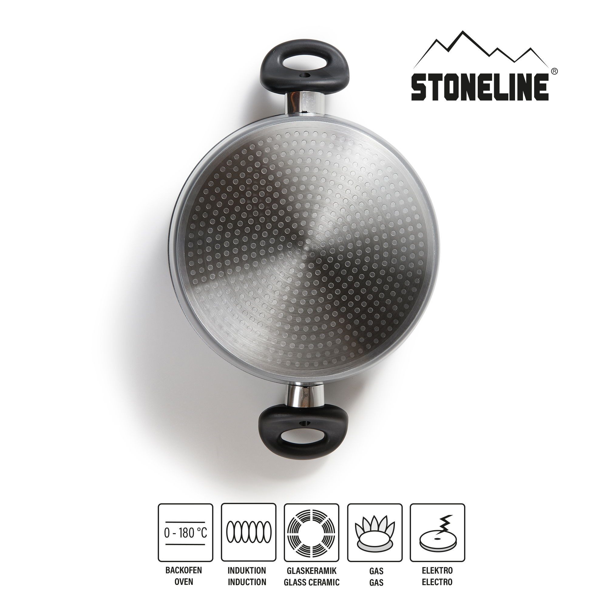 STONELINE Bratentopf, Aluminiumguss (2-tlg), mit echten Steinpartikeln, induktionsgeeignet, Designed in Germany