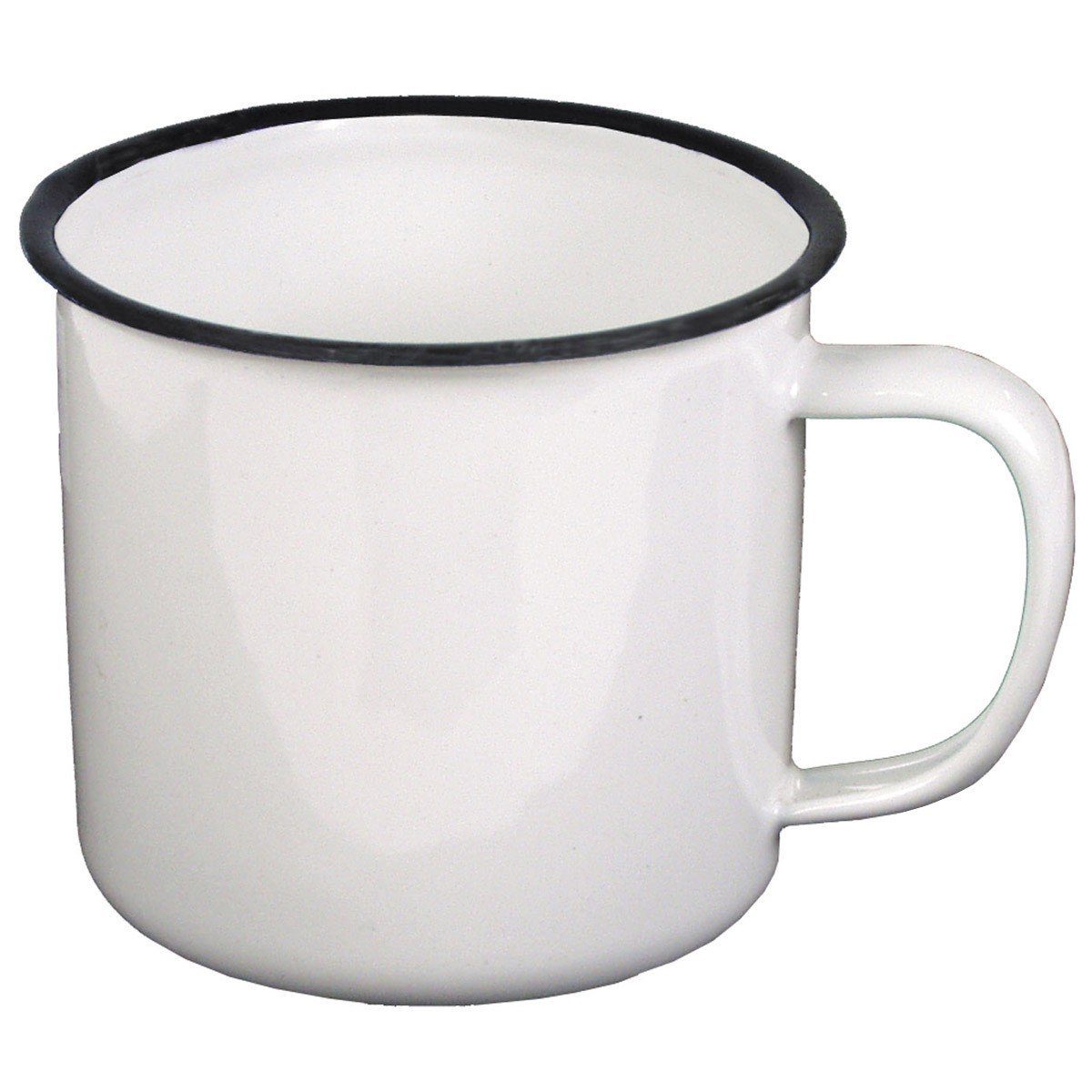MFH Tasse Emaille-Tasse, weiß-schwarz, 350 ml, Durchmesser 8 cm