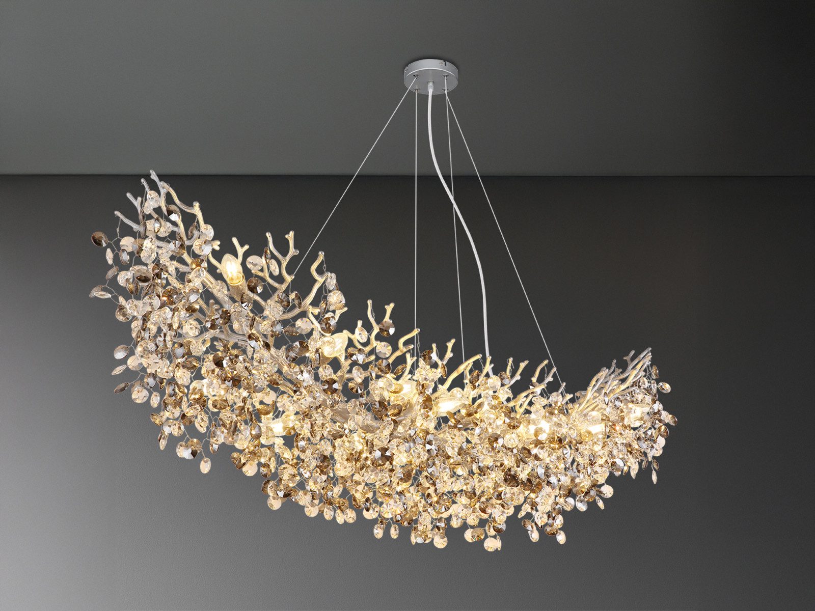 GLOBO LIGHTING LED Kronleuchter mit Kristall 2-farbig Breite 150cm, Dimmfunktion, LED wechselbar, Warmweiß, ausgefallene Pendelleuchte groß für Esstisch, Esszimmer-Lampe hängend