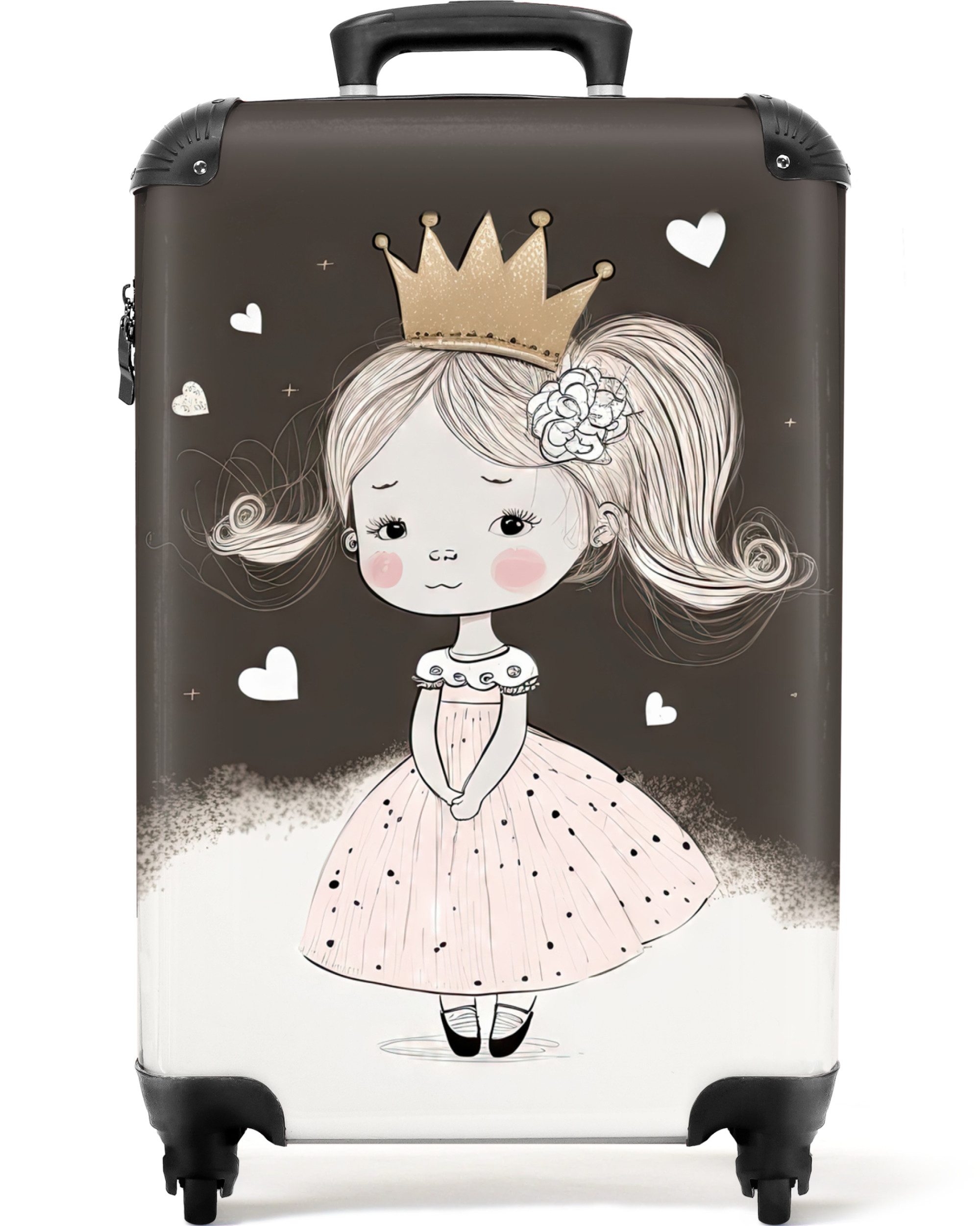 NoBoringSuitcases.com© Kinderkoffer Prinzessin - Rose - Herzen - Mädchen 55x35x20cm, 4 Rollen, Handgepäck-Koffer, Kinderkoffer, Reisekoffer Mädchen