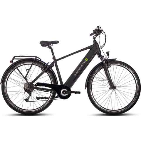 SAXONETTE E-Bike Comfort Sport, 9 Gang Shimano Alivio Schaltwerk, Kettenschaltung, Heckmotor, 418 Wh Akku, Trekking E-Bike Trapez Rahmen, integriertes Rahmenschloss, Pedelec