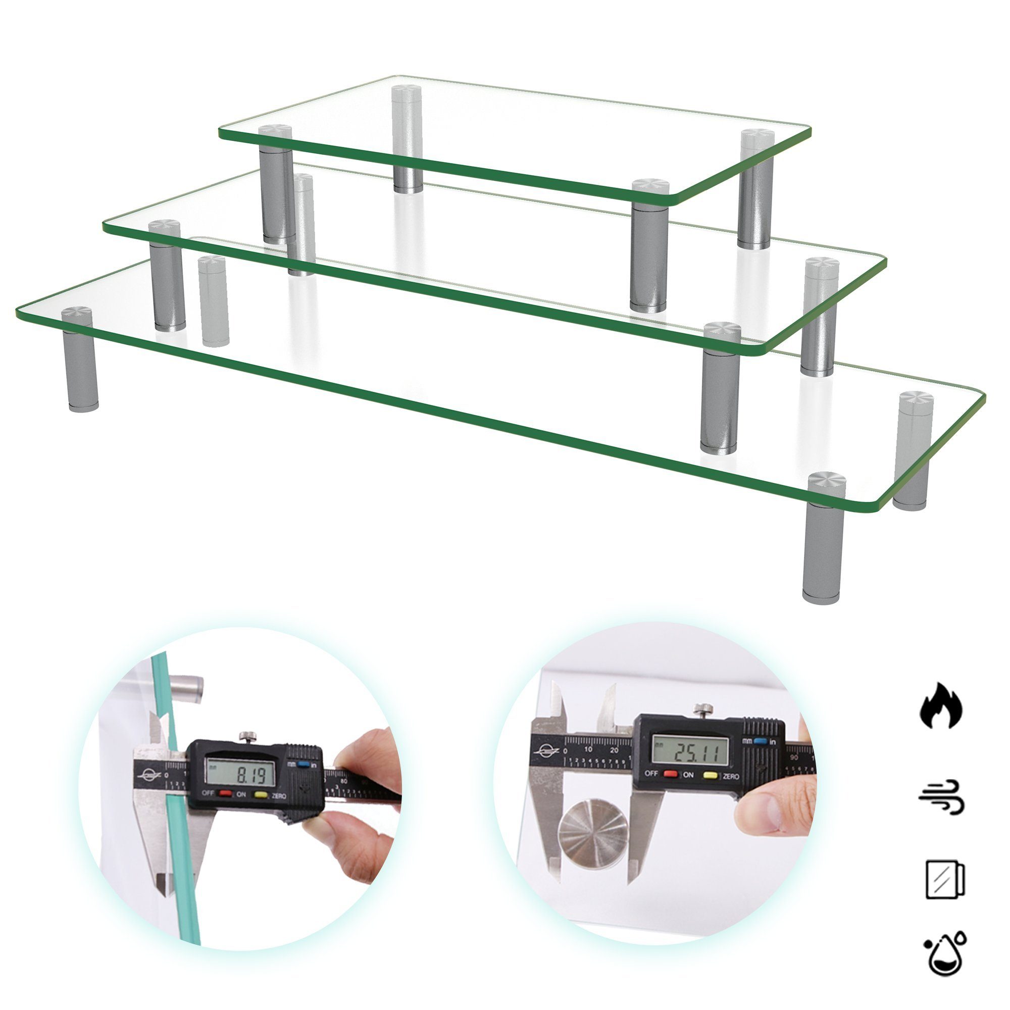 TV Aufsatz Monitorerhöhung Bildschirmerhöhung Klarglas Optik Tisch Monitor Glasaufsatz Rack Monitorständer Fernseherhöhung Regal Monitor-Halterung, (Stück, Sicherheitsglas)