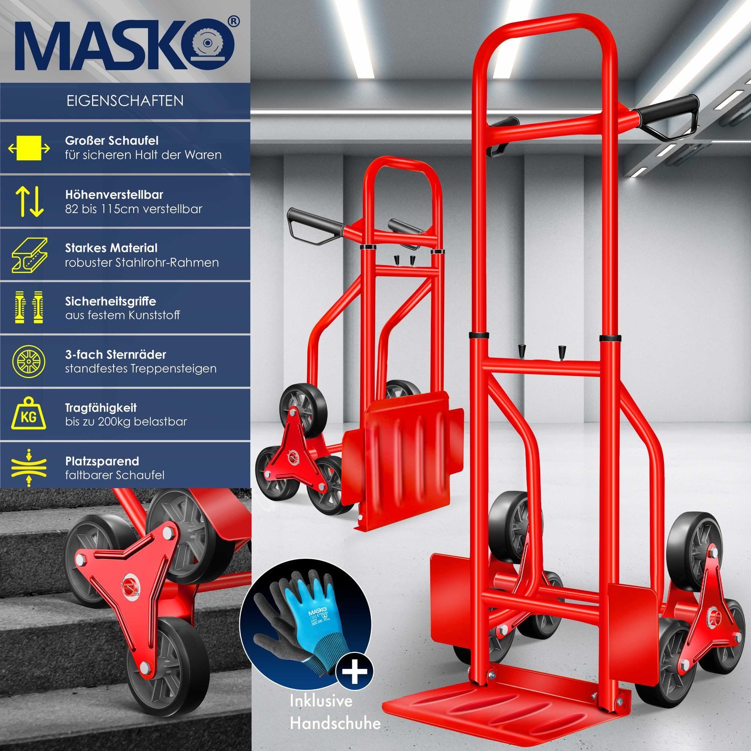 Thumbnail - MASKO Sackkarre, Treppenkarre Sackkarre 200kg Transportkarre Treppensteiger