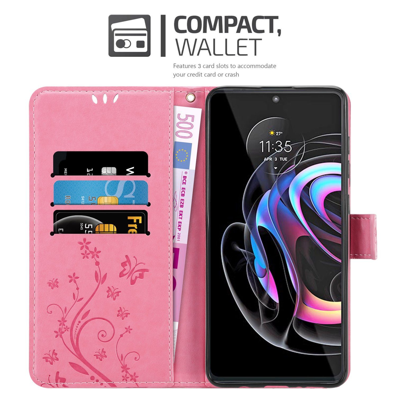 Cadorabo Handyhülle für Motorola EDGE 20 PRO / EDGE S PRO Hülle Motorola EDGE 20 PRO / EDGE S PRO, Hülle Schutzhülle Blumen Flower mit Standfunktion Kartenfach Magnet