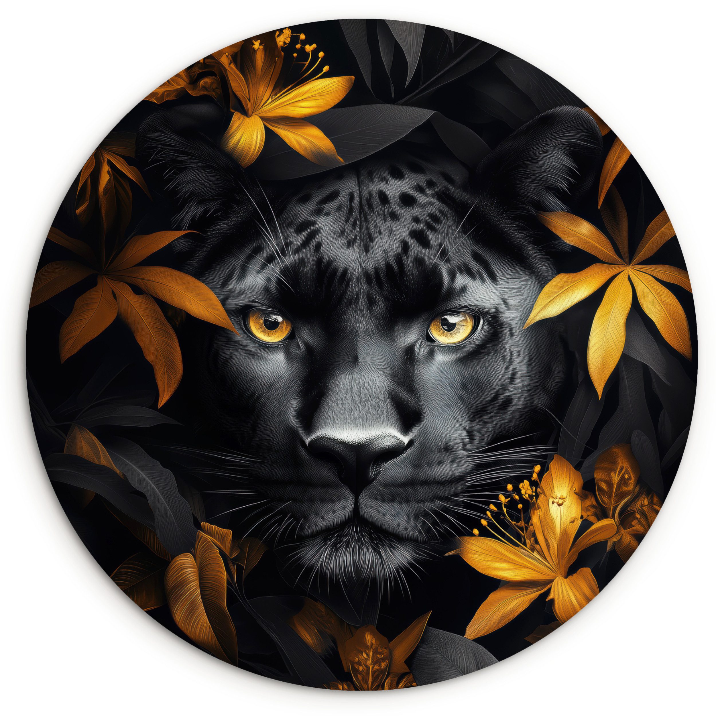 MuchoWow Gemälde Schwarzer Panther - Blumen günstig online kaufen