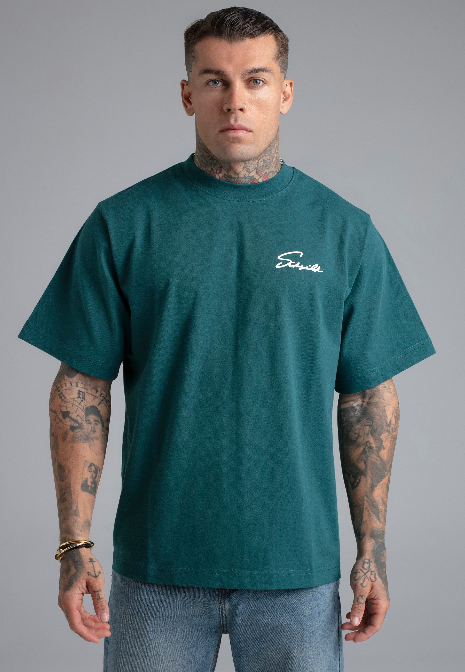 Siksilk T-Shirt SikSilk Herren Grünes Script T-Shirt