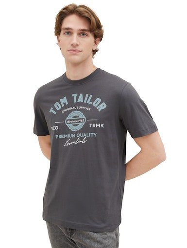 grey TOM großem mit Logofrontprint tarmac TAILOR T-Shirt