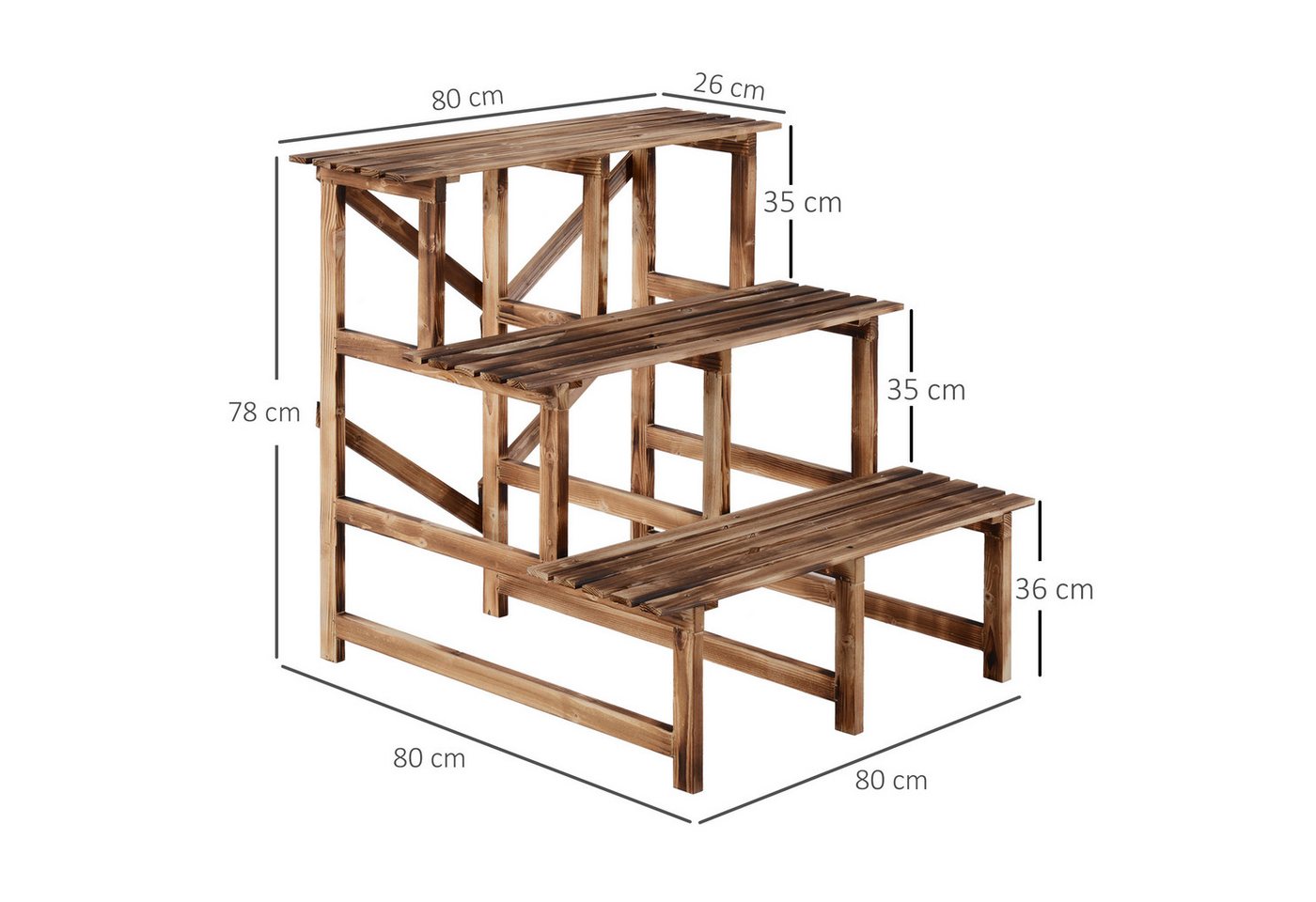 Thumbnail - MC Star Pflanzentreppe Blumenregal 3 Stufen aus Tannenholz 80 x 80 x 78cm (für Garten Balkon & Terrasse)
