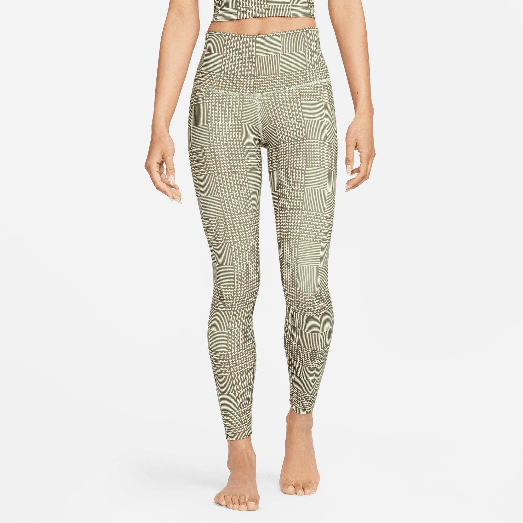 Yogahose LEGGINGS WOMEN'S Nike DRI-FIT MEDIUM OLIVE/HONEYDEW/WHITE / YOGA HIGH-WAISTED