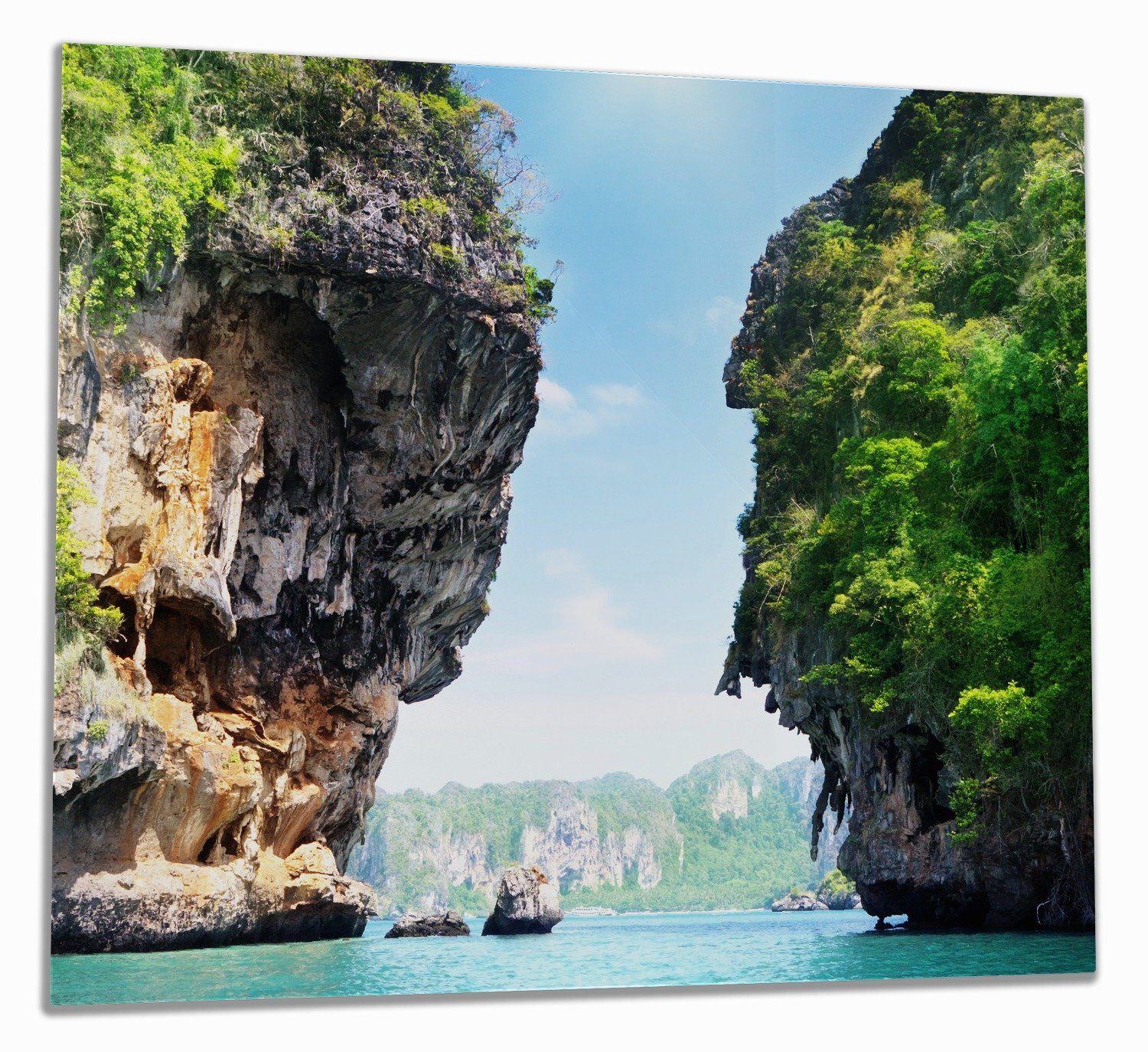 Wallario Herd-Abdeckplatte Felsenschlucht am Meer in Thailand, ESG-Sicherheitsglas, (Glasplatte, 1 tlg., inkl. 5mm Noppen), verschiedene Größen