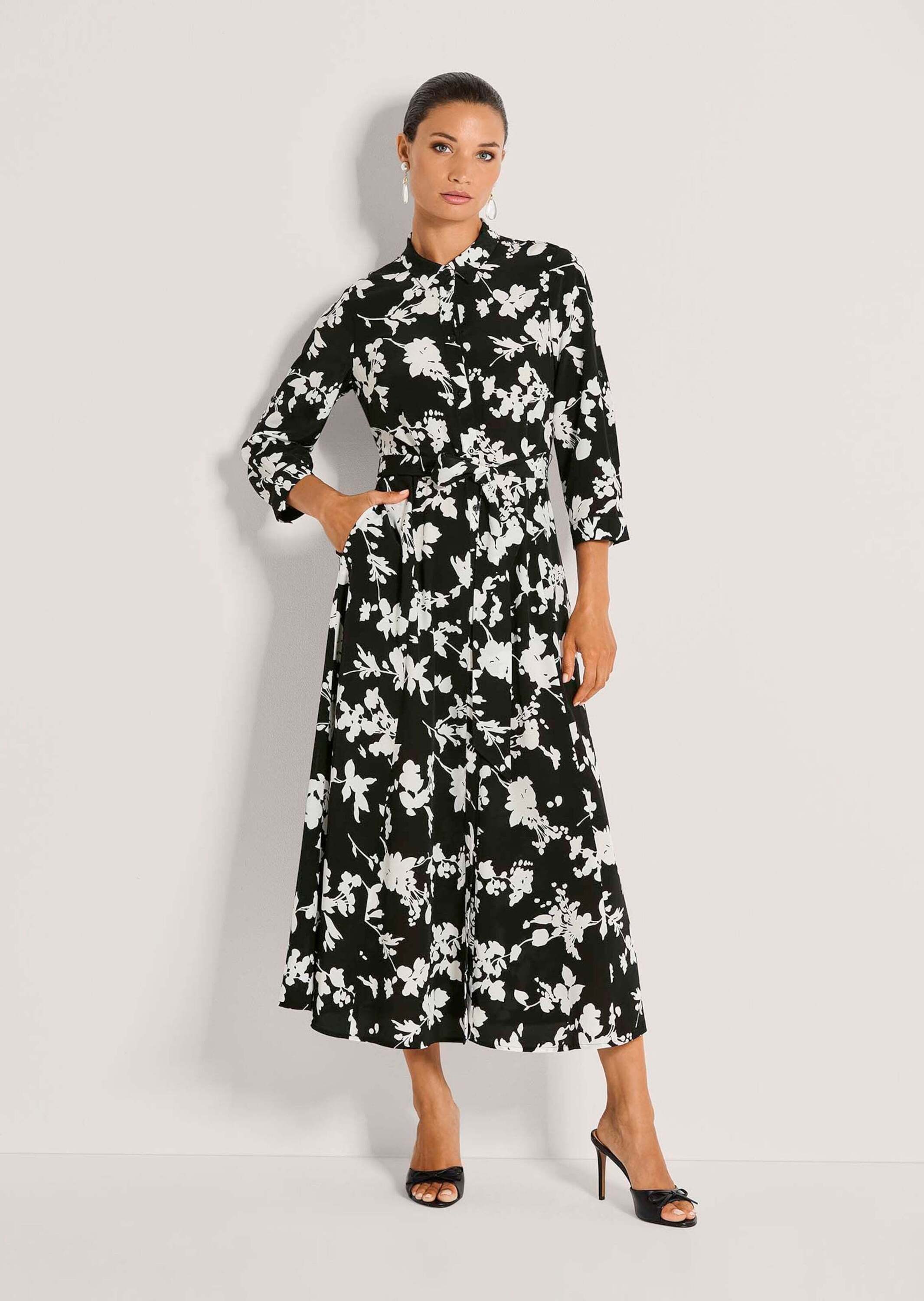 Maxikleid Maxi-Kleid mit Bindeband, Hemdkragen