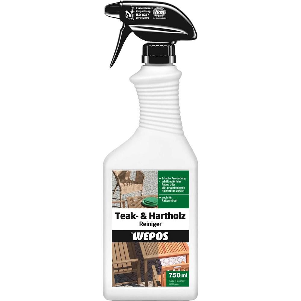 WEPOS CHEMIE GMBH Teak- und Hartholz Reiniger 750 ml Holzmöbelreiniger Holzreiniger (Entfernt hartnäckige Verschmutzungen, Ablagerungen, Grünbeläge)