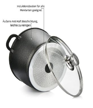 Cheffinger Topf-Set XXL Kochtopf Kasserolle Topf Set 6-tlg schwarz Glasdeckel Cheffinger, Material: Aluminium, Glas