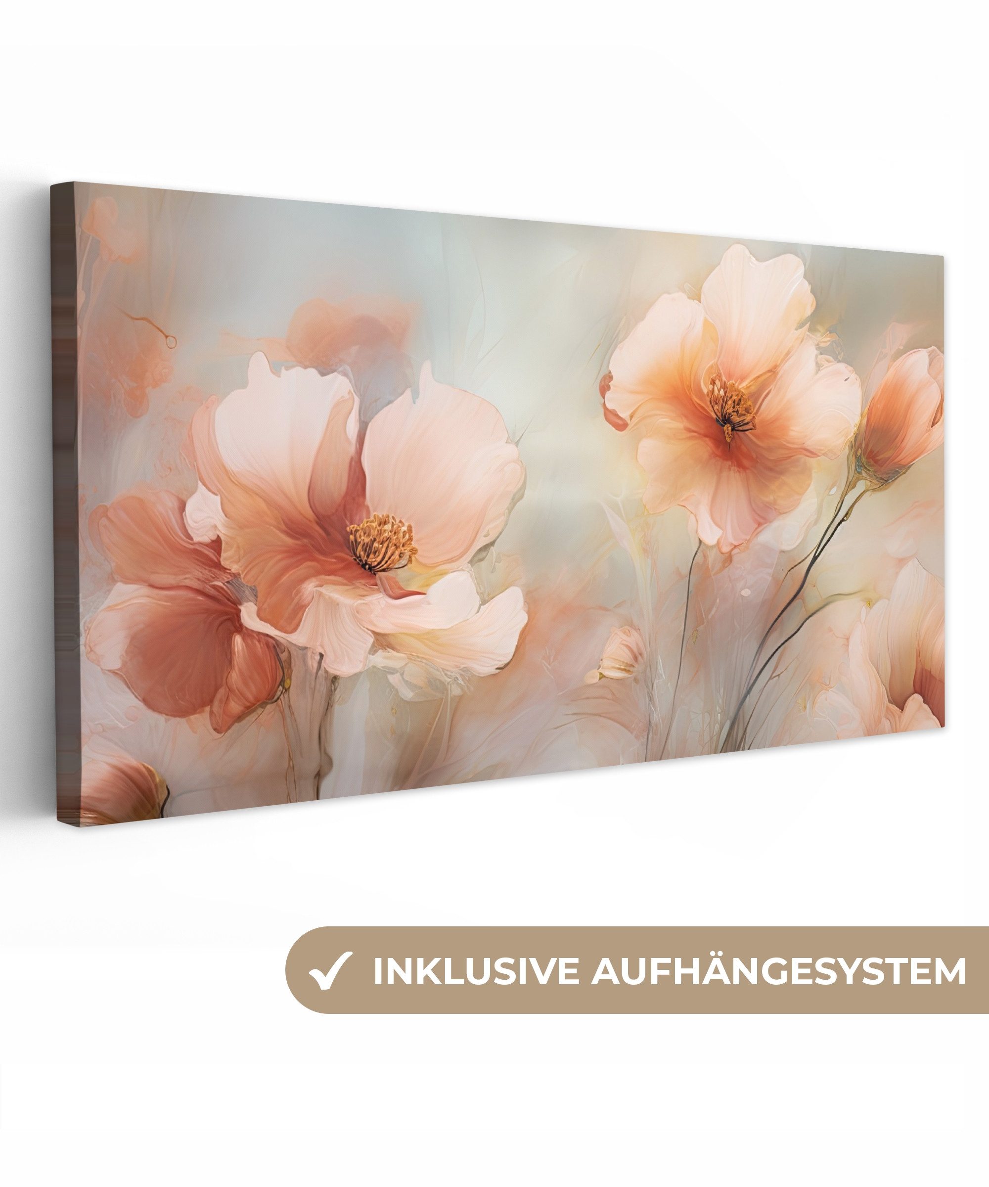 OneMillionCanvasses® Leinwandbild Panorama Blumen - Pastell - Kunst - Mohnb günstig online kaufen
