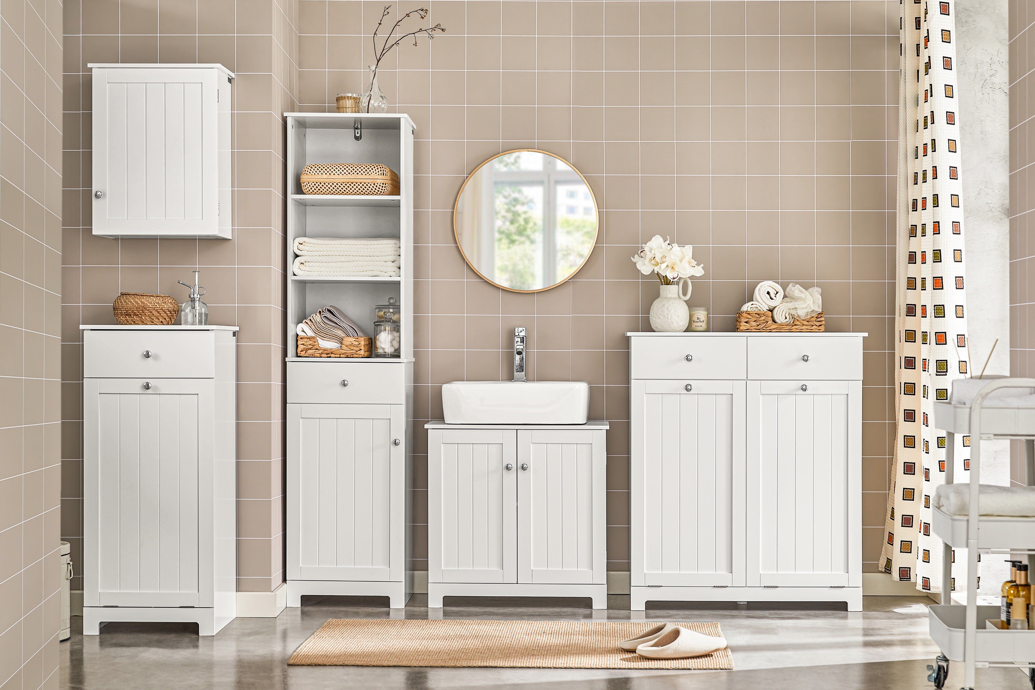 SoBuy Waschbeckenunterschrank mit 2 Fächern MDF Weiß 60 cm BZR18-II-W günstig online kaufen