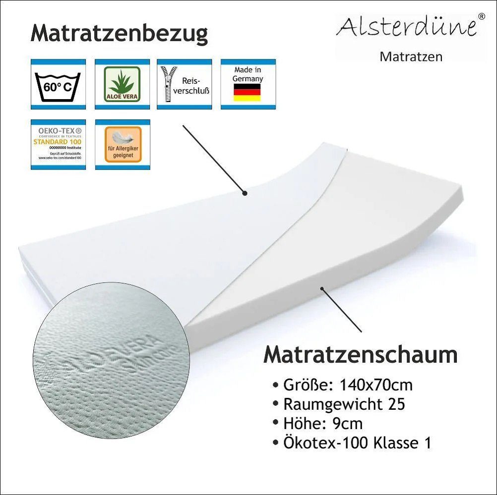 in Germany, Kindermatratze Babybett-Matratze Alsterdüne® Alsterdüne, 9 140x70cm, Höhe cm Made hoch 9cm,