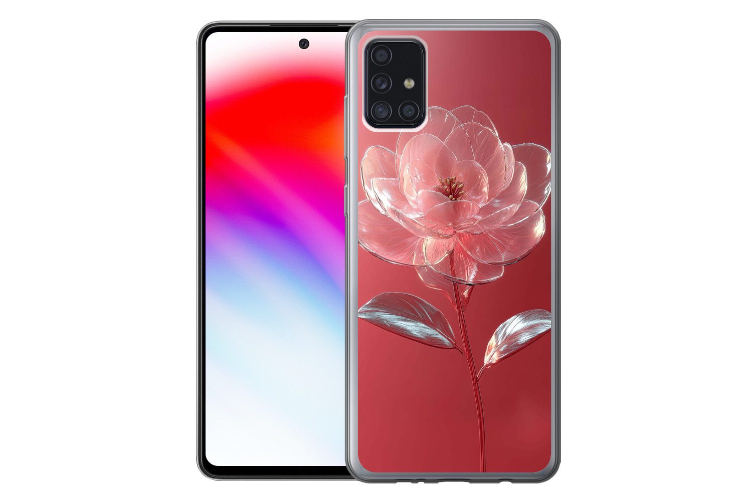 MuchoWow Handyhülle für Samsung Galaxy A52 5G Verziert - Blume - Rosa - Gläser, Smartphone-Bumper, Print, Handy Schutzhülle Dünn