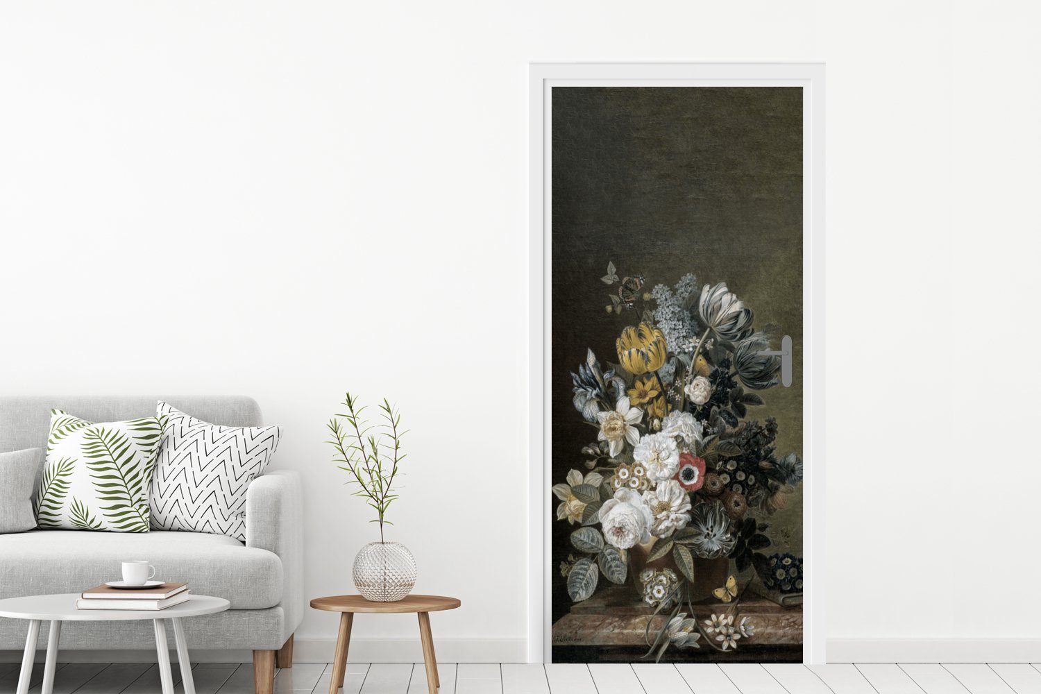 bedruckt, Türtapete MuchoWow Malerei, mit (1 - Meister Stilleben Alte 75x205 St), Blumen cm - Matt, Tür, für Fototapete Türaufkleber,