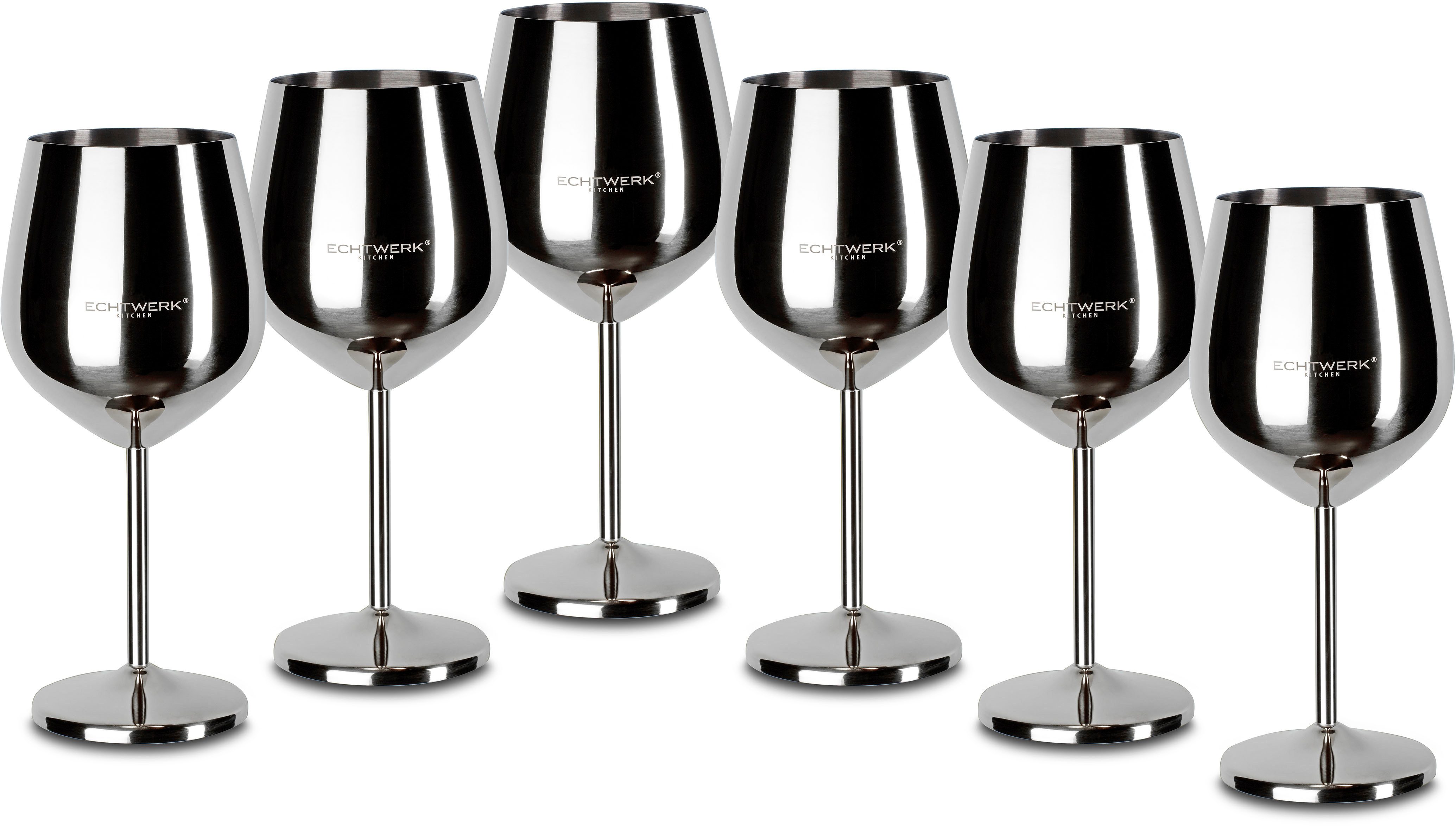 ECHTWERK Weinglas Weinkelch-Set, aus Edelstahl, 6-tlg., Edelstahl, Fassungsvermögen: ca. 500 ml, Innen mattiert und Außen poliert
