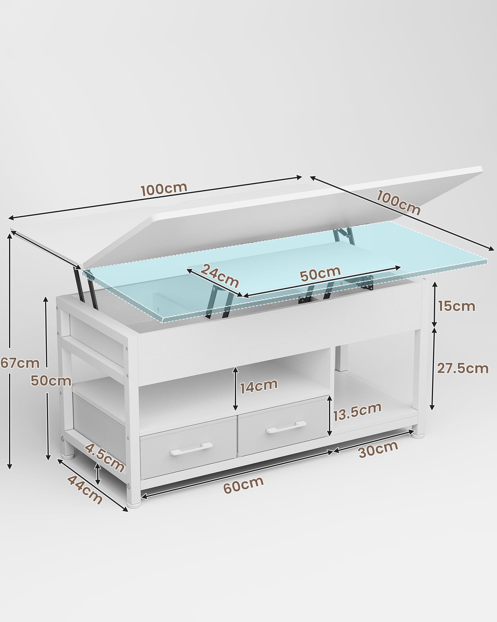 MSMASK Couchtisch 3-in-1-Multifunktions-Wohnzimmertisch mit 2 Schubladen, K günstig online kaufen