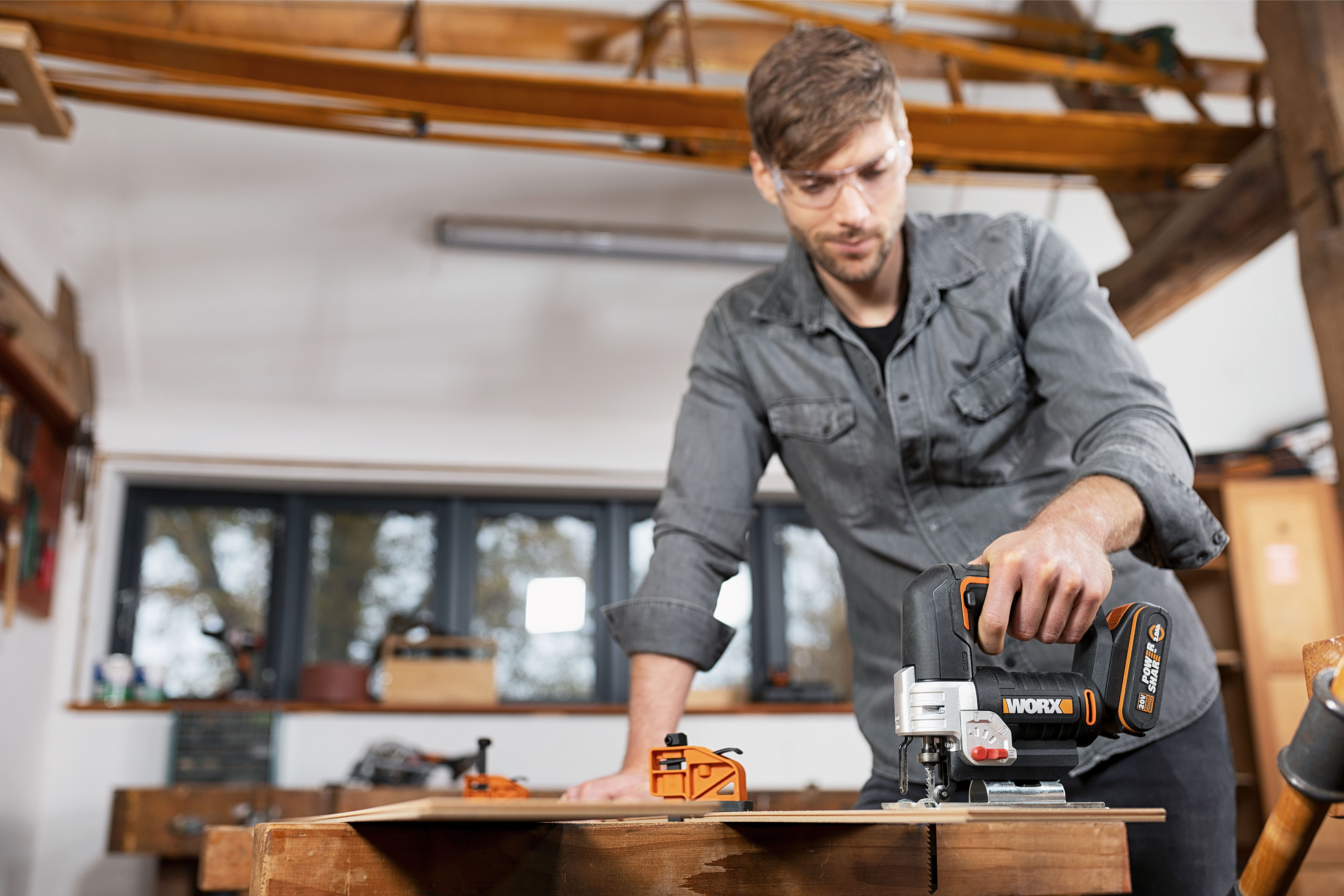 Worx Akku-Stichsäge WX543.9, mit Absaug-Adapter, 45° Gehrungsschnitte, ohne Akku & Ladegerät