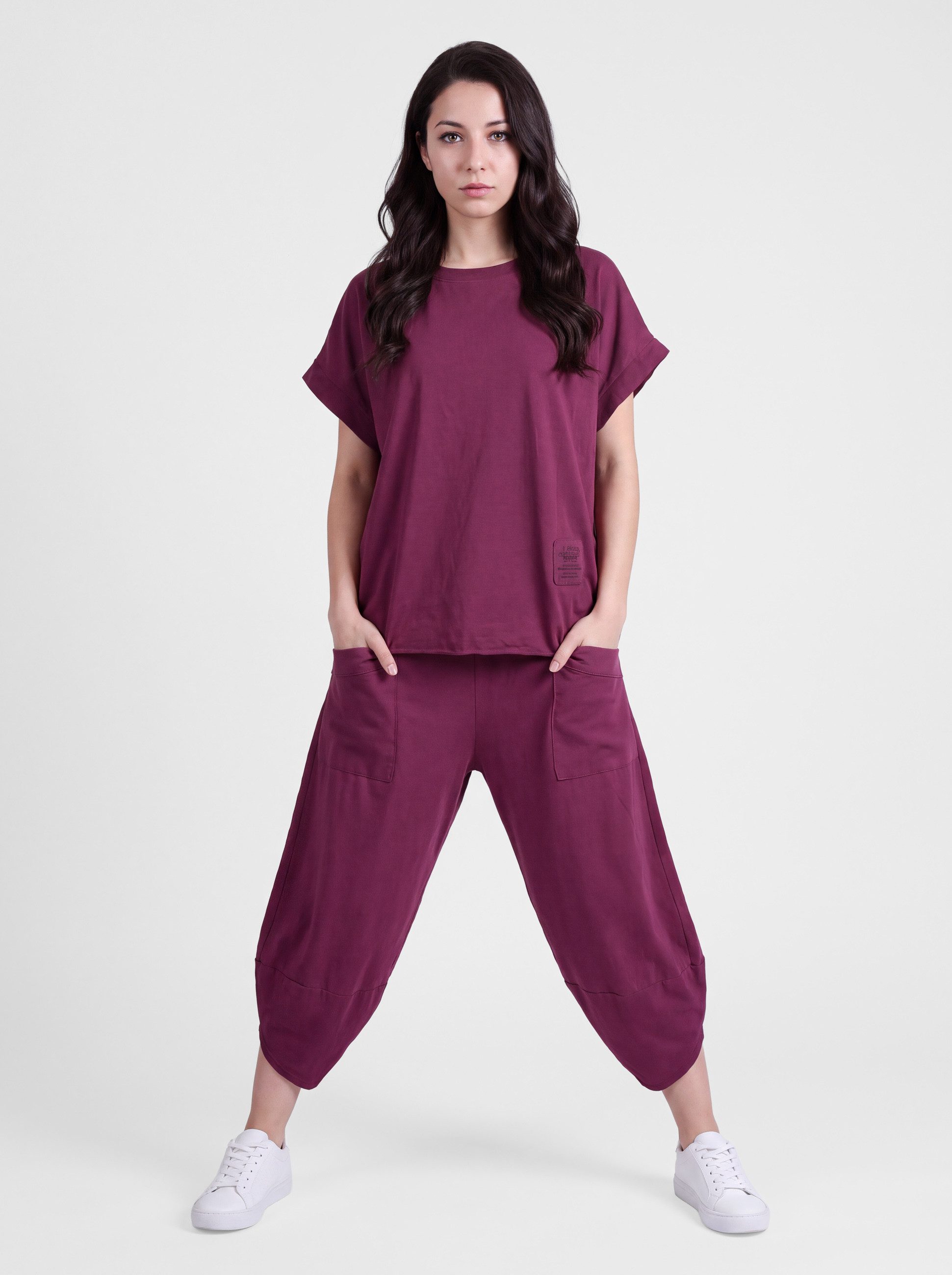 PEKIVESSA Jogginganzug Oversized Kurzarm Sweatanzug Set mit 7/8-Hose (2-tlg), Sweatshirt & Sweatpants 2-tlg.