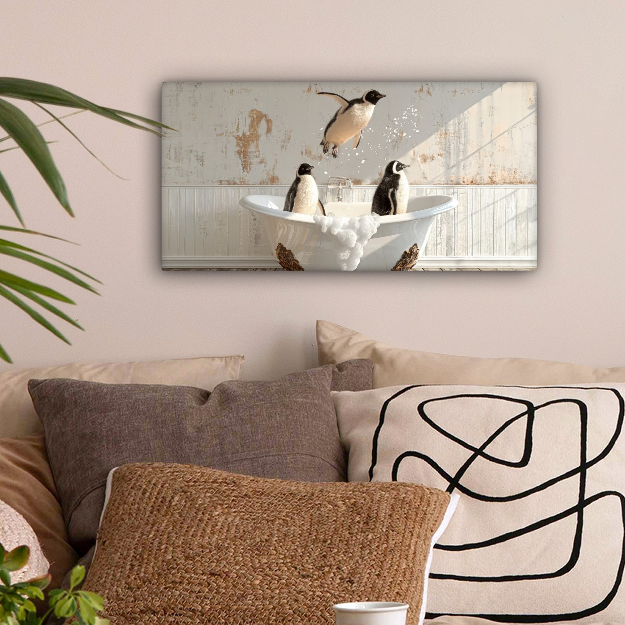 OneMillionCanvasses® Leinwandbild Panorama Weinlese - Pinguin günstig online kaufen