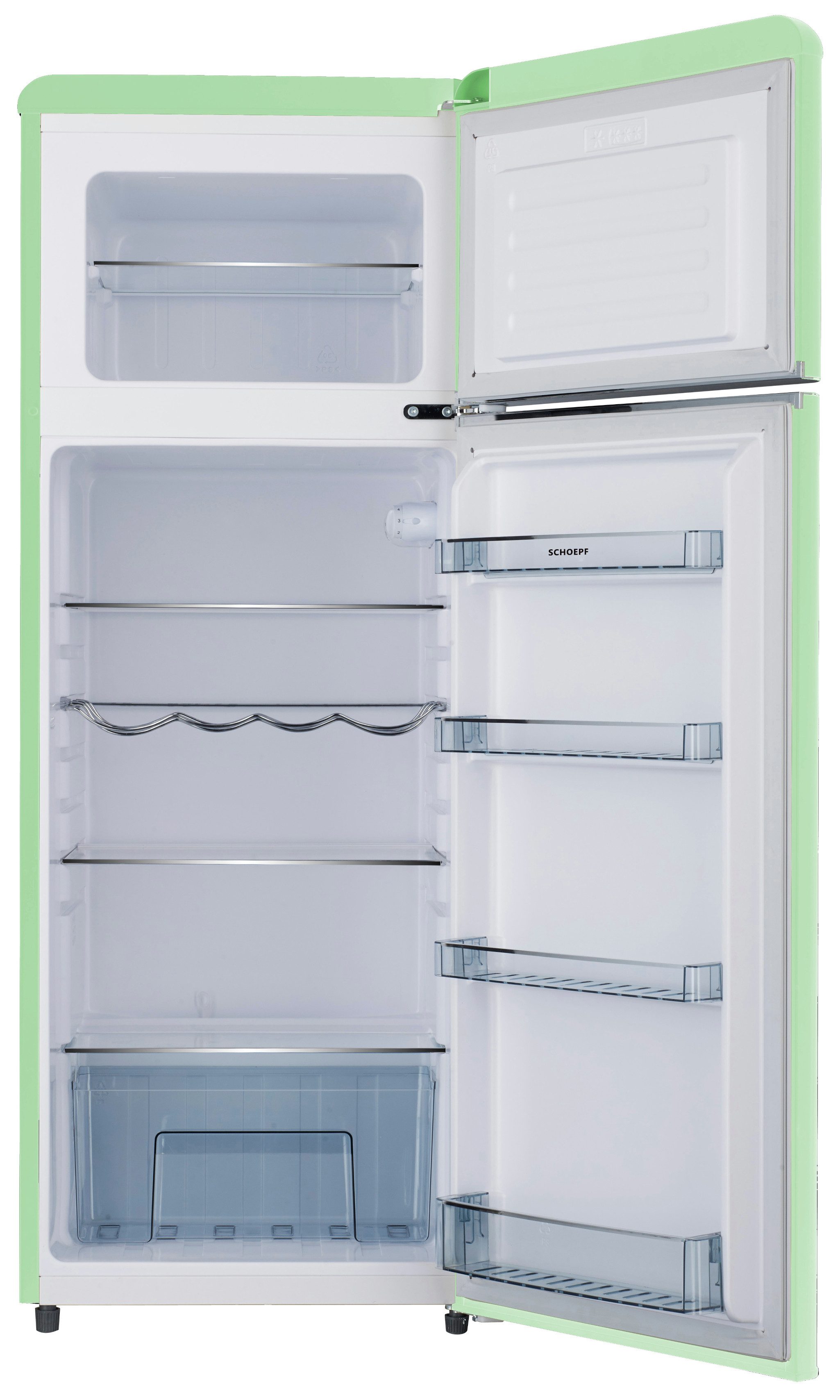 SCHOEPF Kühl-/Gefrierkombination RKG218DSG, 145,60 cm hoch, 54,50 cm breit, LED-Beleuchtung, Retro-Design, 211 Liter Nutzinhalt