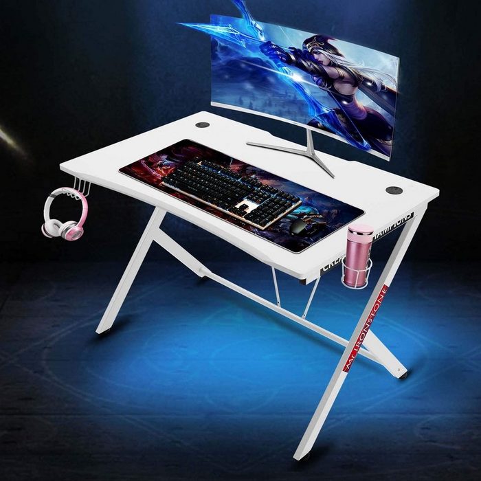 LBLA Gamingtisch (Gaming Tisch Gaming Computertisch PC Tisch Schreibtisch 115 x 74 x 78cm) mit Getränkehalter und Kopfhörerhalter
