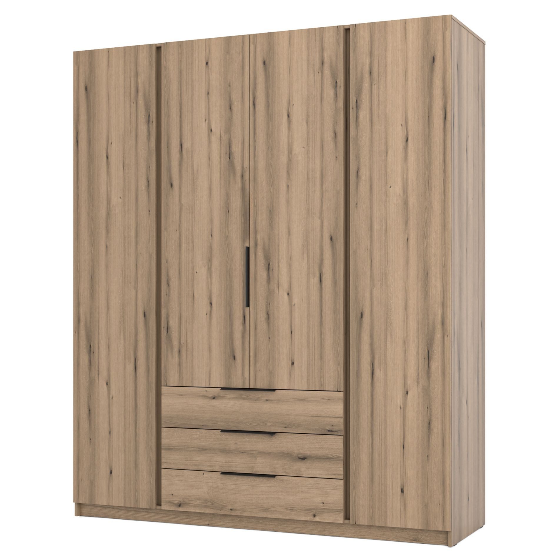 Selsey Kleiderschrank KAJA 4-türig mit Soft-Close, Kleiderstange und 11 Regalfächern, 200 cm